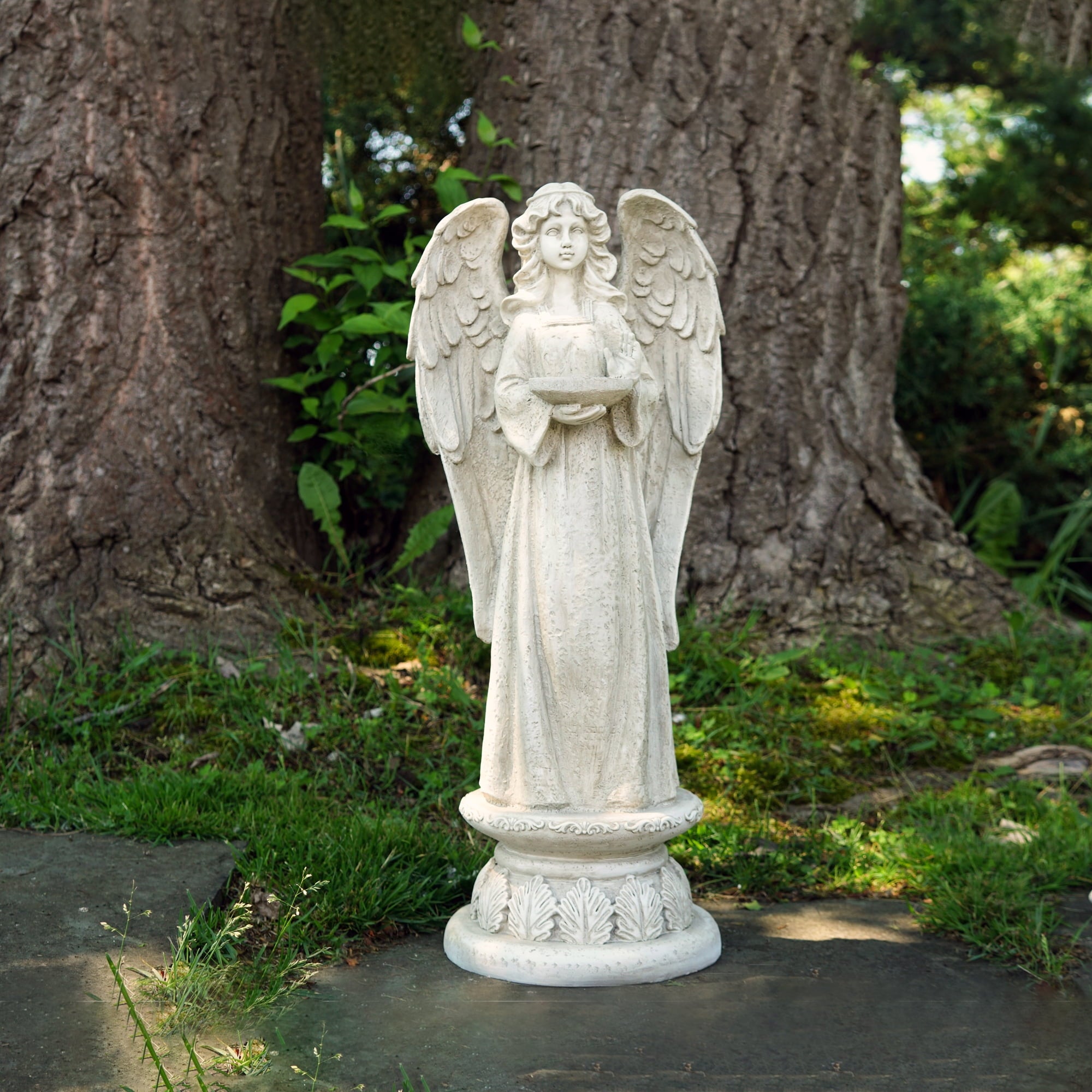 Northlight 22.5" Standing Religious Angel with Bird Bath Votive Candle Holder Outdoor Patio Garden