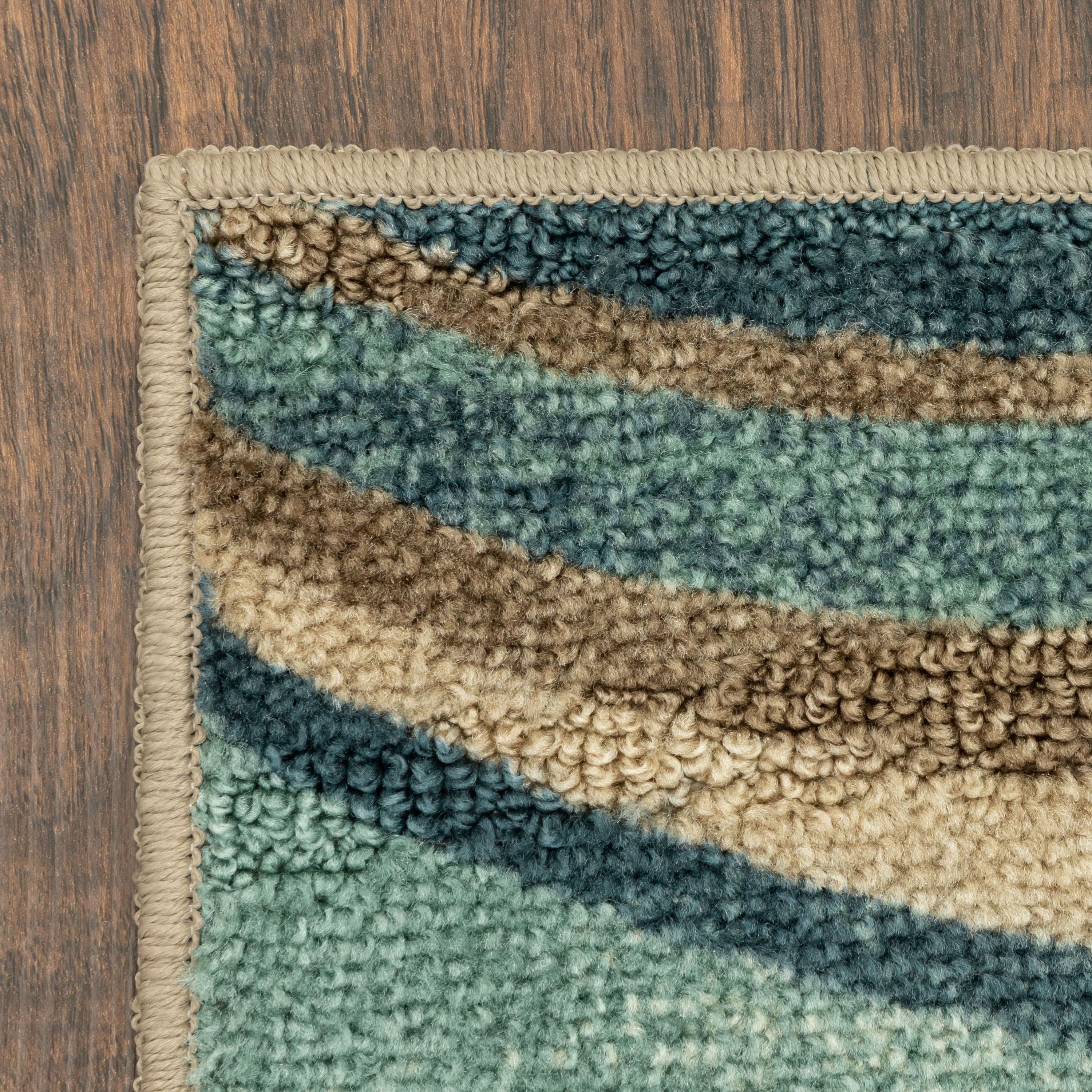 Mainstays Geometric Blue Brown Waves Indoor Hallway Runner Rug, 2'x6'