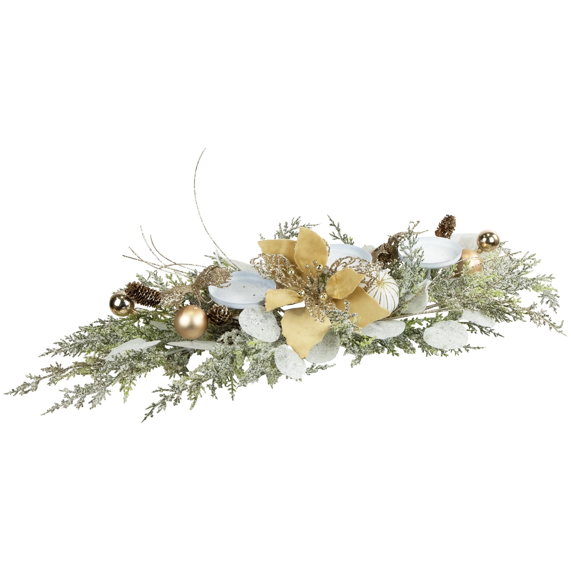 Northlight Glittered Poinsettia and Ornaments Christmas Pillar Candle Holder - 24"