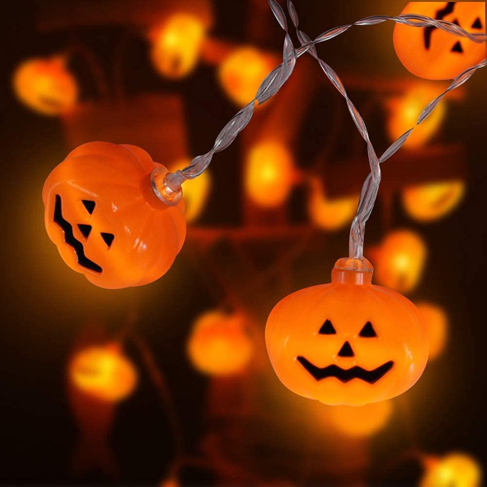 2 Pack - Halloween String Lights (40 Bulbs), LED Pumpkin Jack-O-Lantern Indoor Decoration, Orange Holiday Bulbs for Outdoor Décor, 8 Modes Lights (2*20 Pumpkin Lights, 23 feet, each)