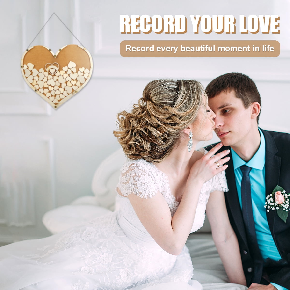 Keyohome Wedding Guest Book Kit Wooden Heart Shape Guest Book Drop Box for Wedding and Anniversary
