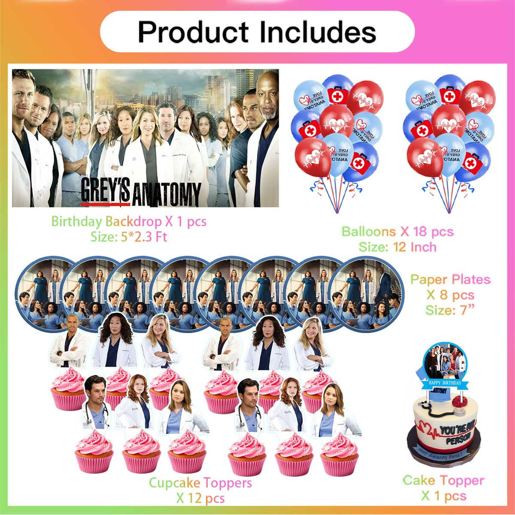 Grey's Anatomy Plates Balloons Party Supplies Plates Cake Toppers Decorations Banner Tableware Birthday Decor