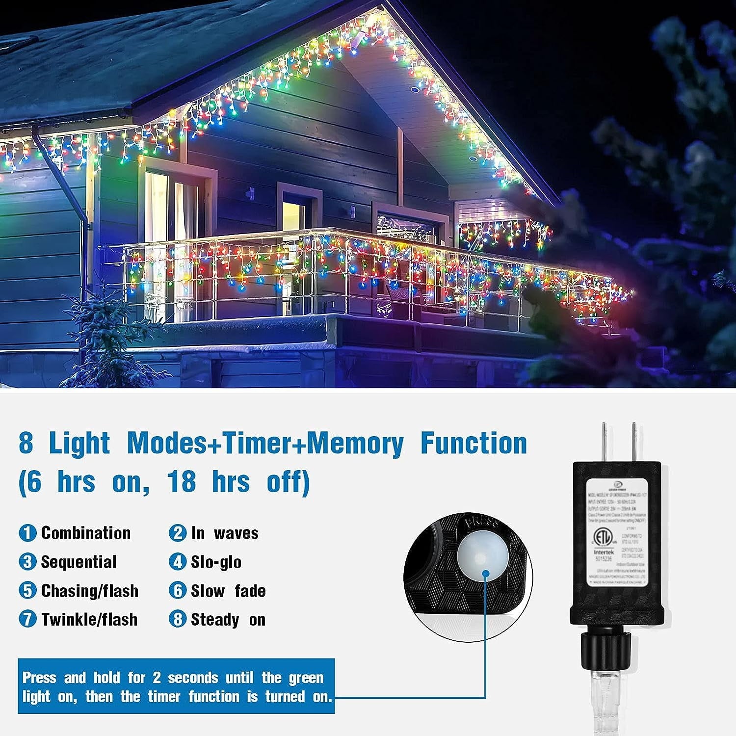 Zizin 32.8FT 300LED Christmas Lights Outdoor Decorations String Decor Wedding Party festival Multicolor