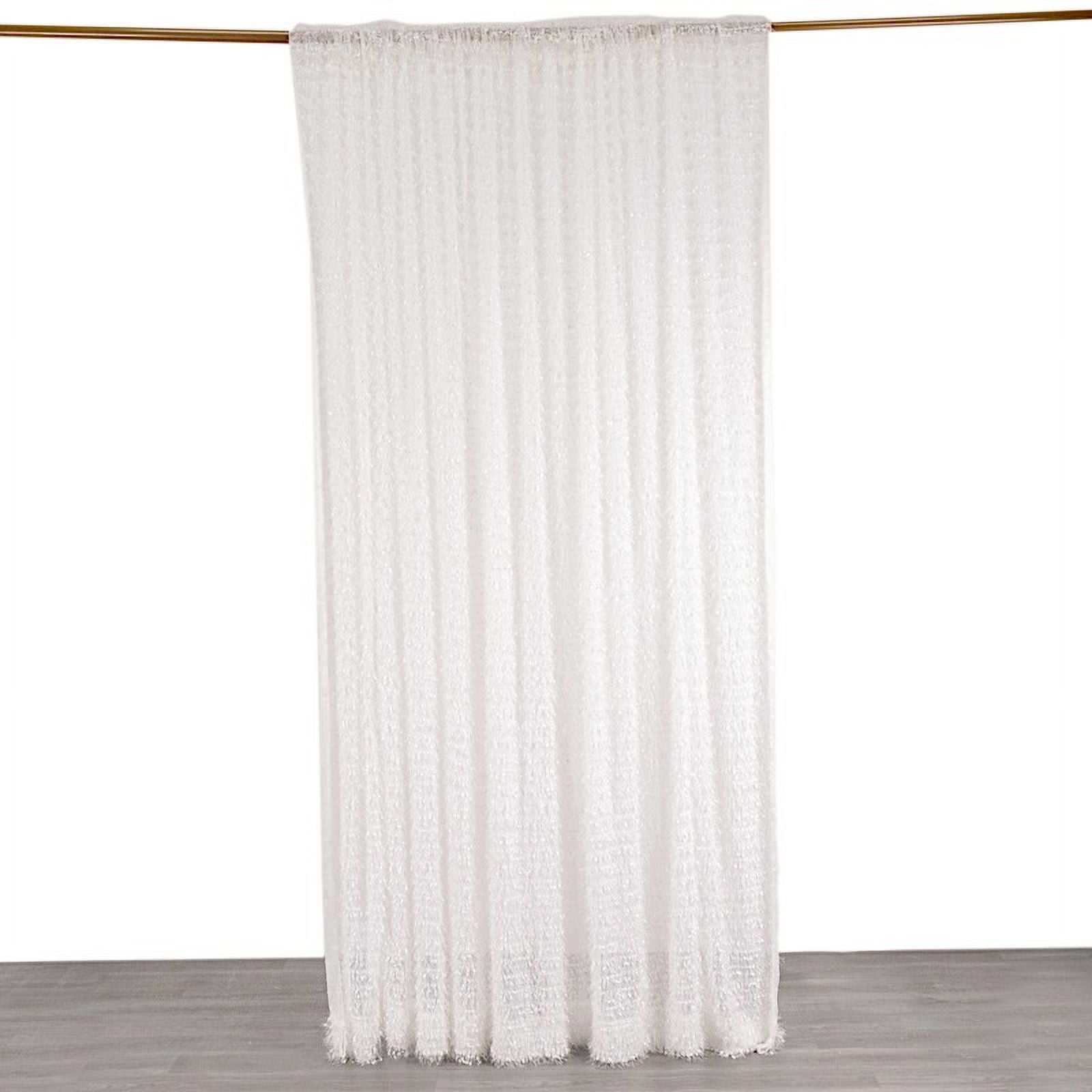 BalsaCircle 8x8 feet White Shaggy Fringe Polyester Backdrop Curtain Panel Party Events Home Decorations Supplies