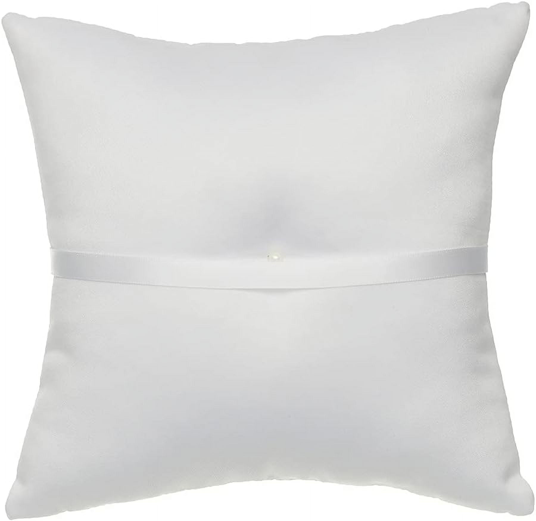 Crystal Beads Lace Bow Wedding Ring Bearer Pillow 6.5 Inch x 6.5 Inch - White RP015W
