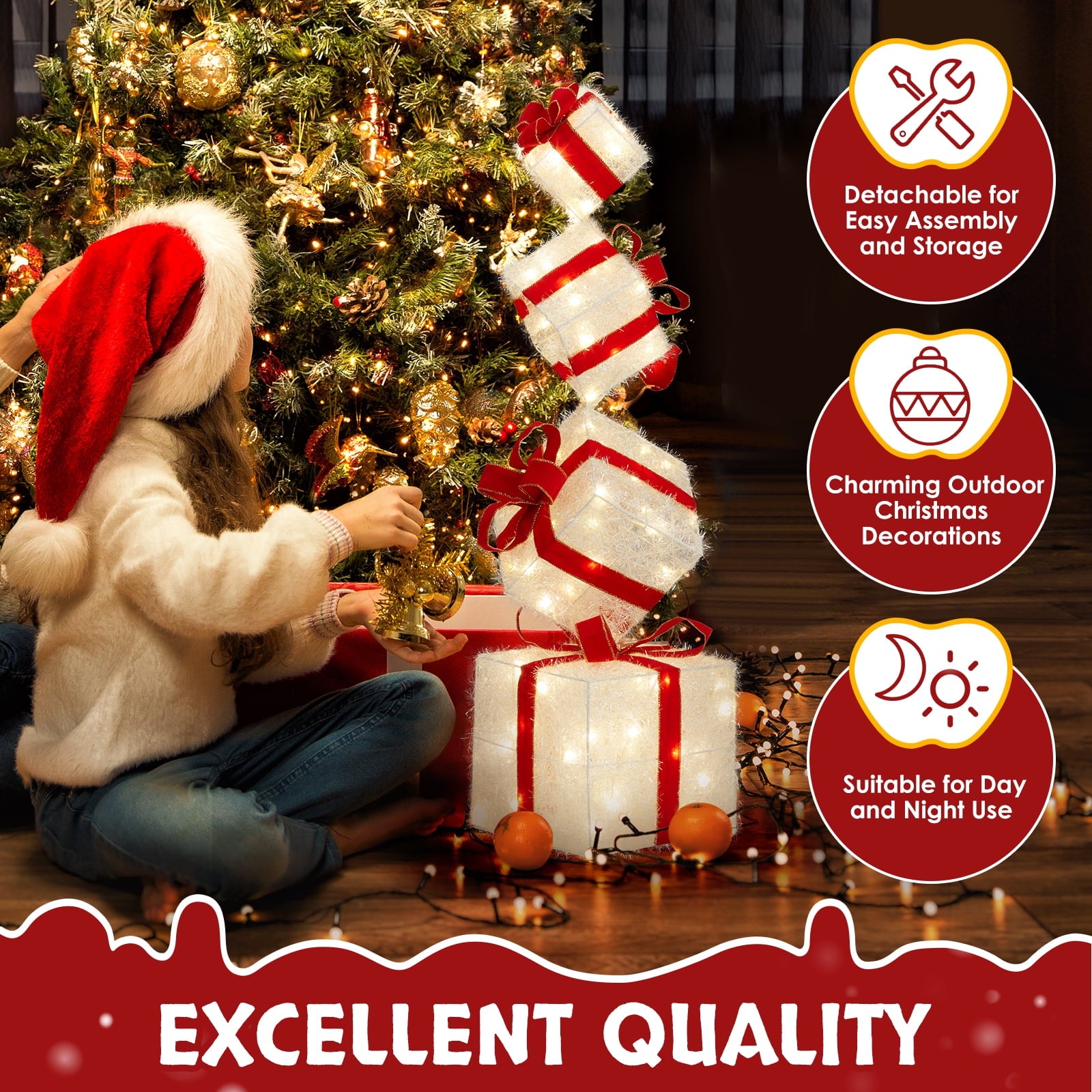 Zimtown 3.5FT Lighted Gift Boxes Christmas Decorations Gift Boxes Pop-Up Design
