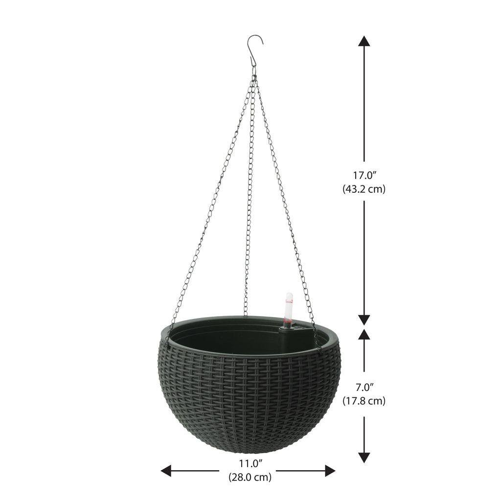 Modena 10" Wicker Hanging Basket, Black, 2 Pack