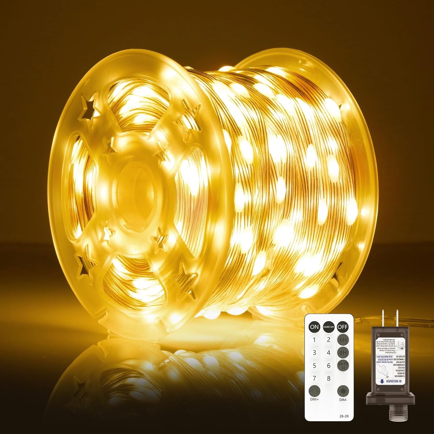 Twinkle Lights for Garden, 206FT 600LED Outdoor String Lights, Plug in, Waterproof, 8 Modes, Timing and Memory, for Party, Festival, Backyard, Christmas Lights - Warm White