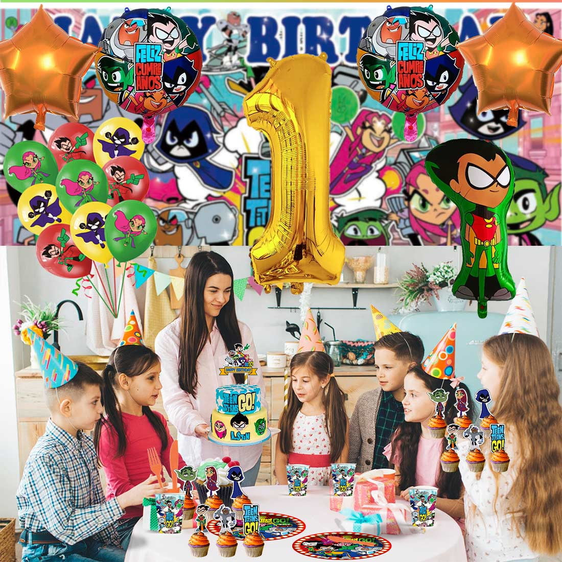 Teen Titans Go Party Supplies Decor Tableware Backdrop Banner Cake Topper Balloons Birthday Decorations