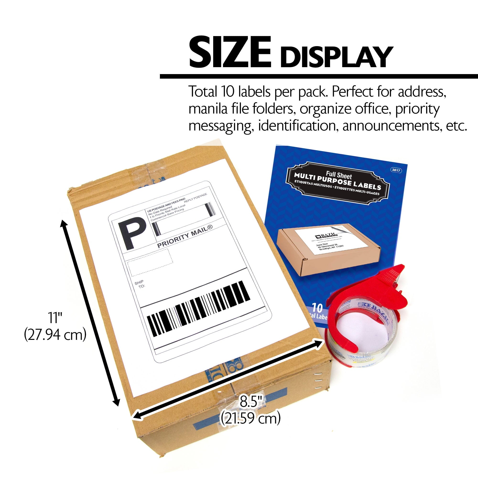 BAZIC White Label 8.5"X11" Address Stickers for Printer (10/Pack), 24-Packs