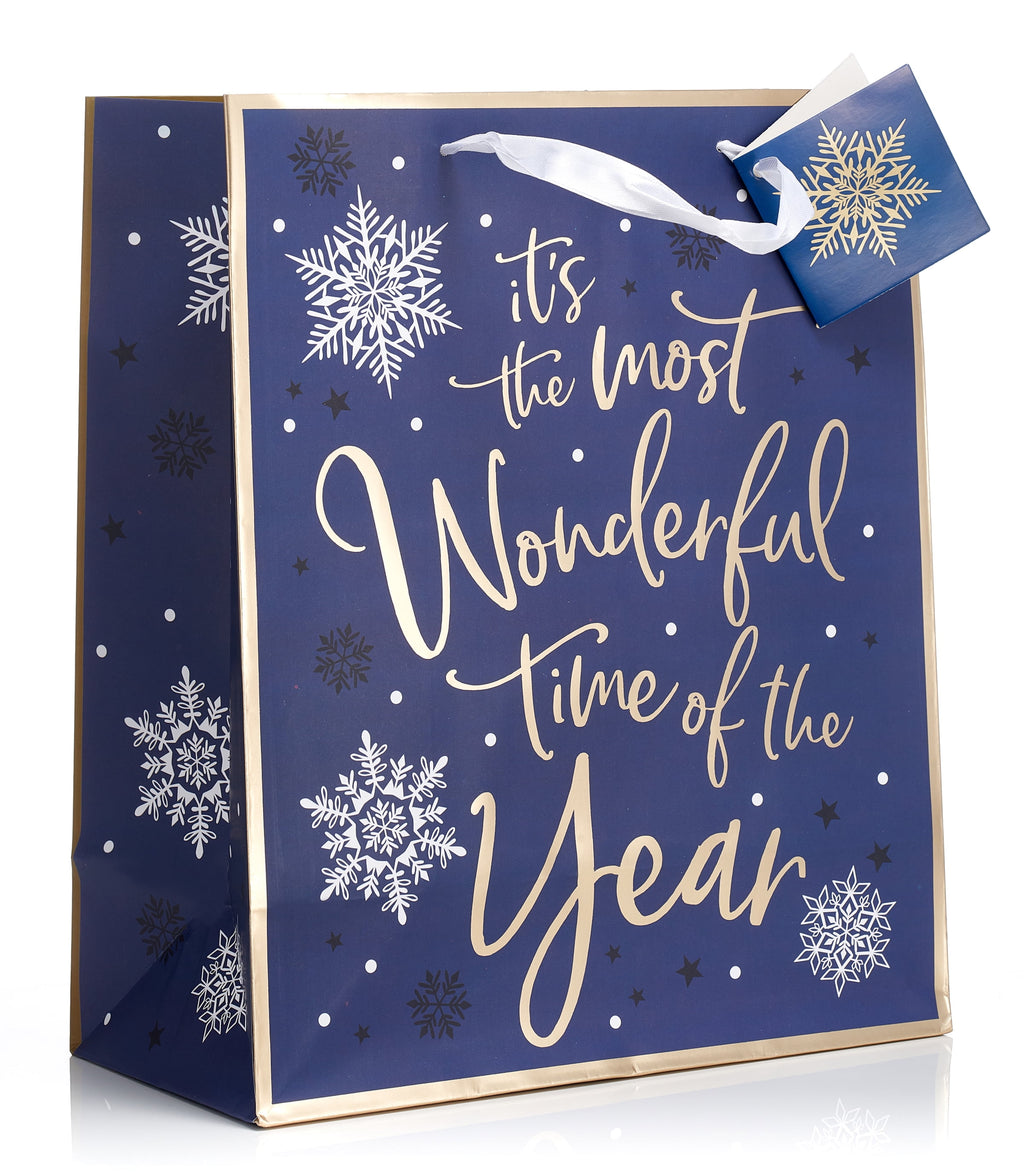 Christmas Large Holiday Gift Bags with Foil Hot Stamps (Pack of 12)
