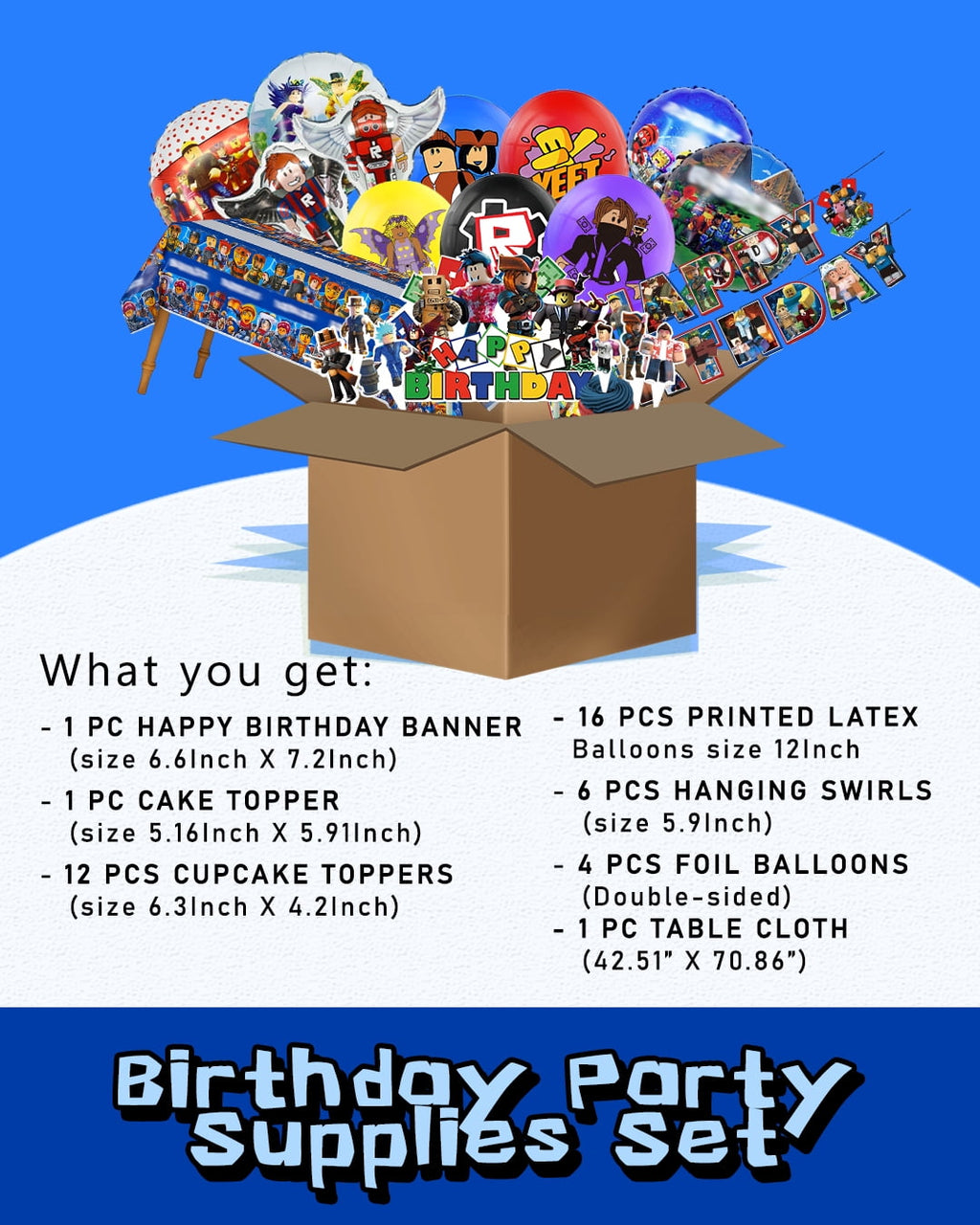 Video Game Themed Birthday Party Decorations Kit Party Supplies Banner Tablecloth Cake Topper Cupcake Toppers Balloons Hanging Swirls