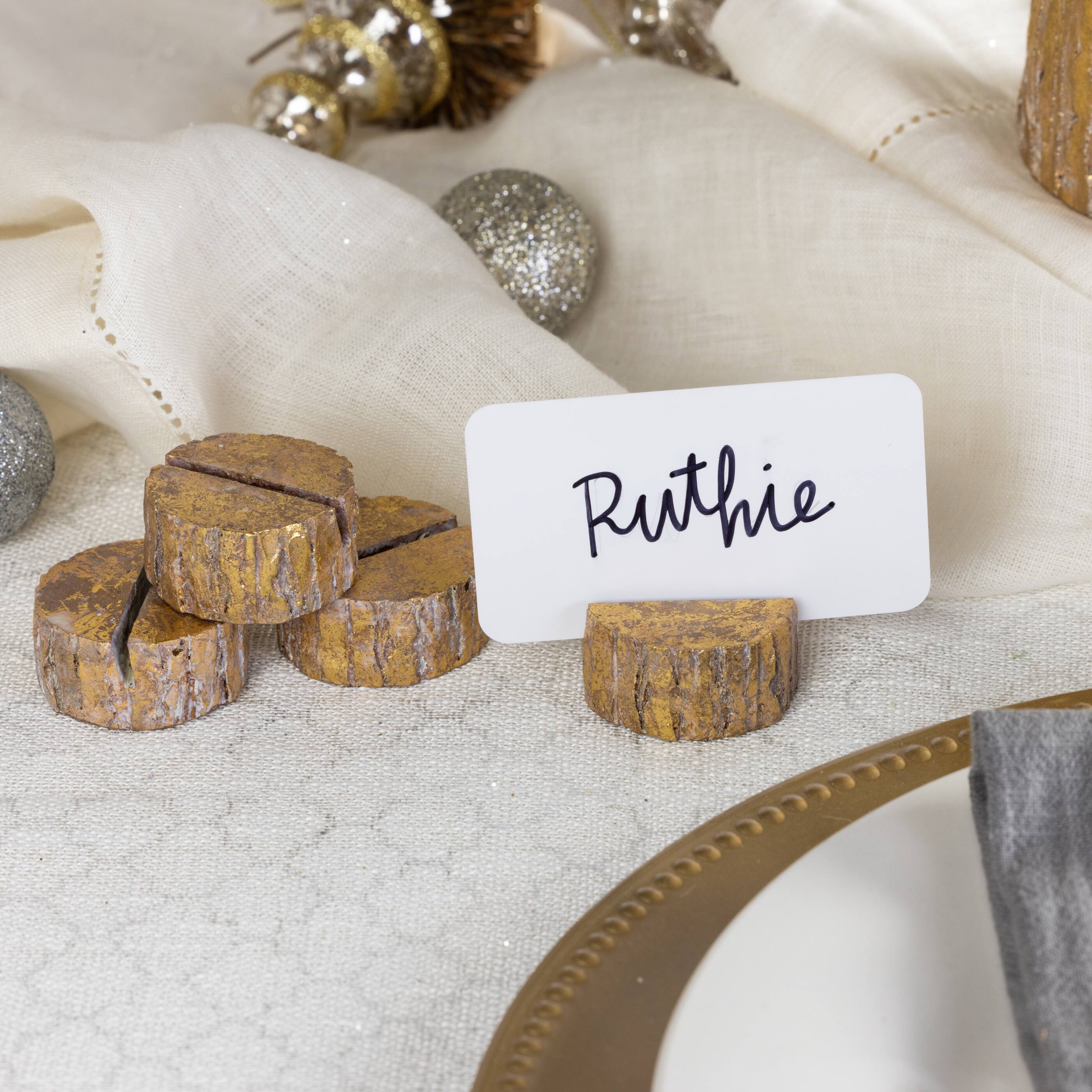 Transpac Gold Christmas Textured Birch Place Card Holders Set of 4 675 in Polyresin Decorative Objects