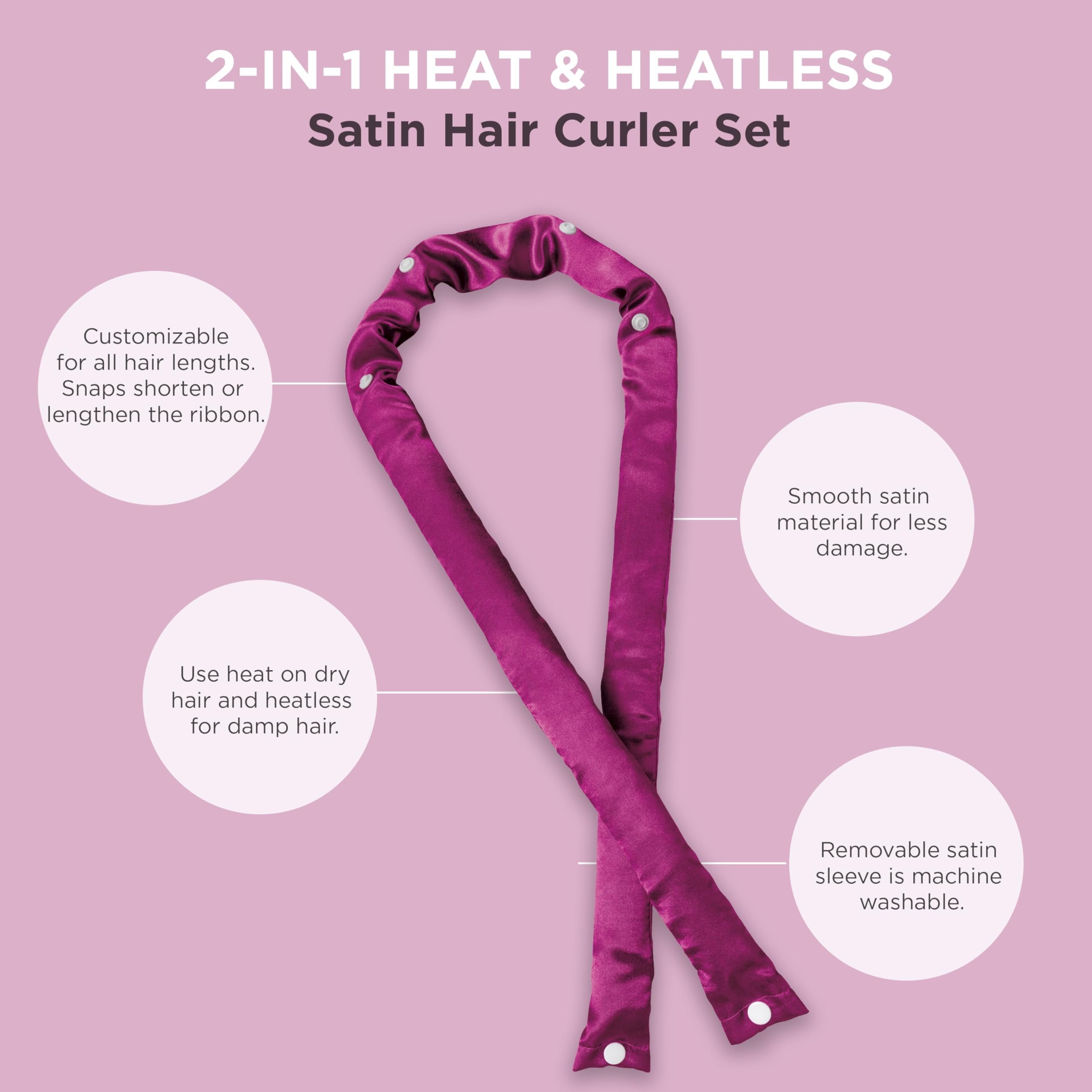 Conair 2-in-1 Heat & Heatless Hair Curler - Heat/Heatless Curling Set Includes Satin Curling Ribbon, Claw Clip, 2 Scrunchies, USB Cord, and Satin Pouch