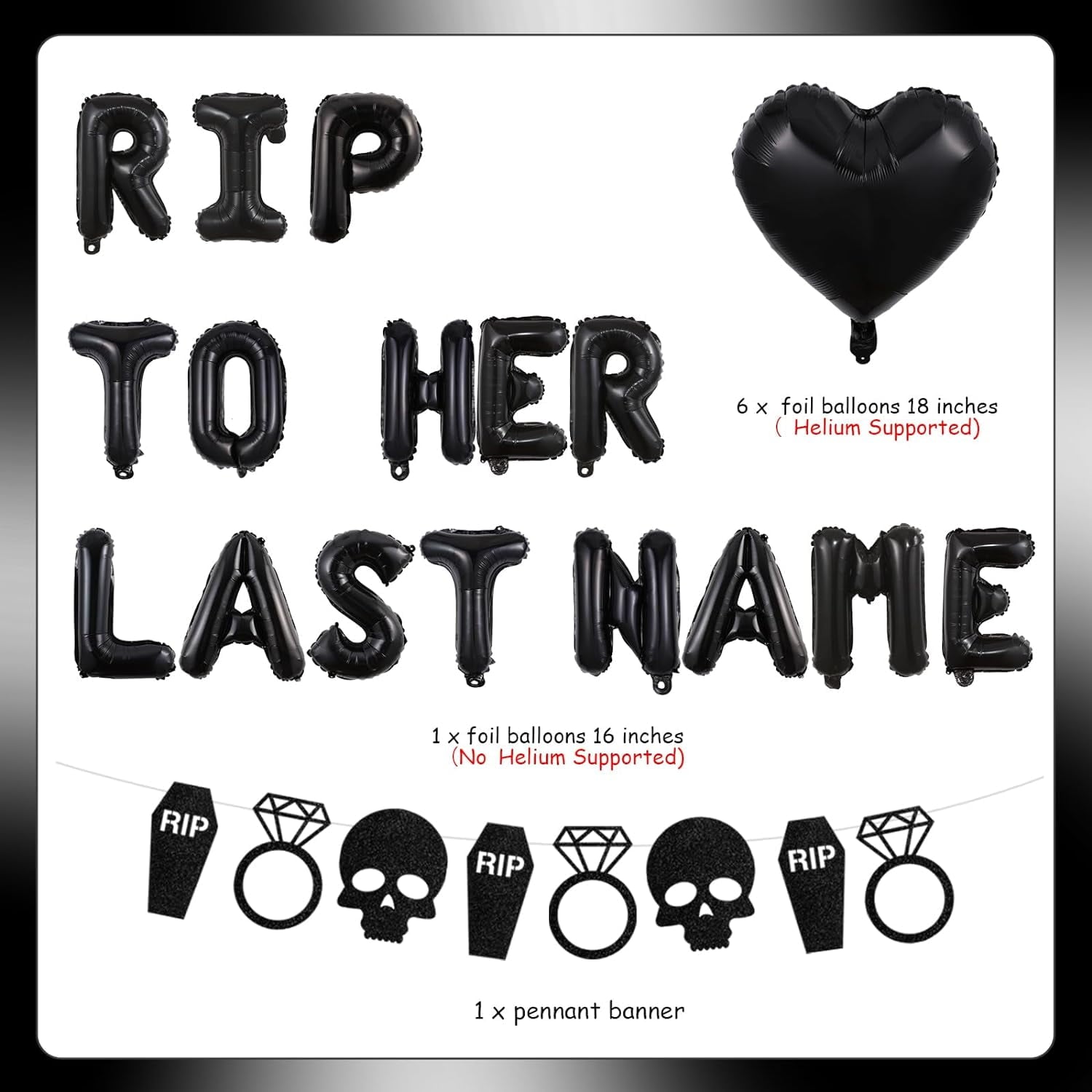 Gothic Bachelorette Party Decoration Rip to Her Last Name Balloon Banner Black Bridal Shower Party Decor Rip Single Life Bride to be Party Decor Fun Bach Bride or Die Wedding Engagement