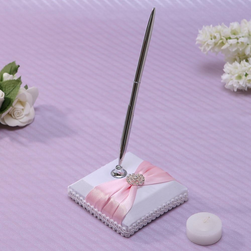 Elegant Guest Book With Pen, Set of 2, Pink