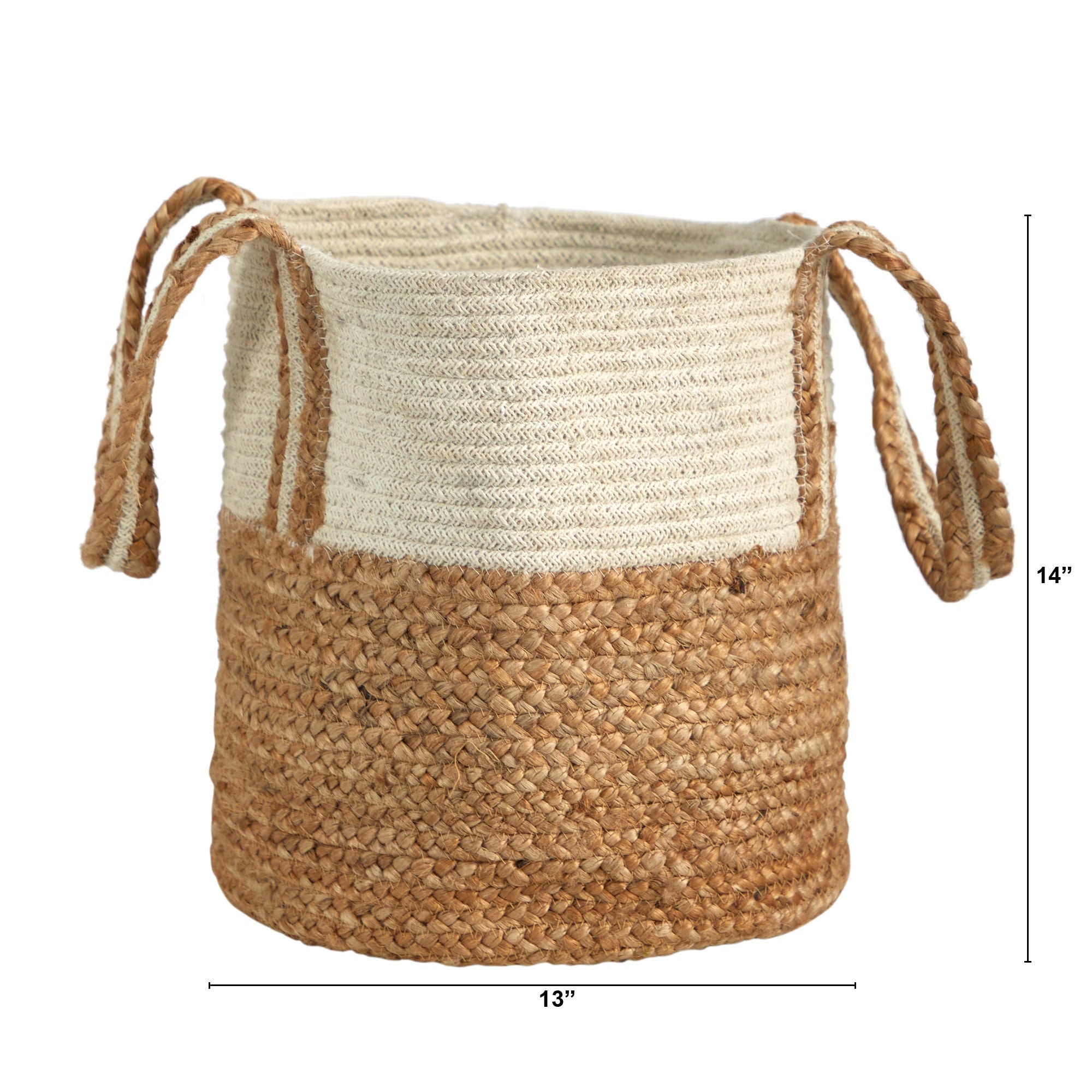 Nearly Natural 14" Boho Chic Basket Planter Natural Cotton and Jute with Handles
