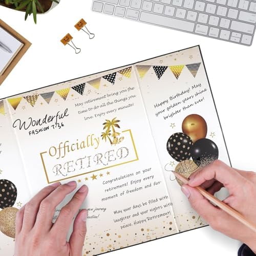 Retirement Guest Book Party Decorations, Black Gold Officially Retired Alternative Signature Card for Men Women Happy Retirement Gifts Signature Board for Retirement Farewell Keepsake Supplies