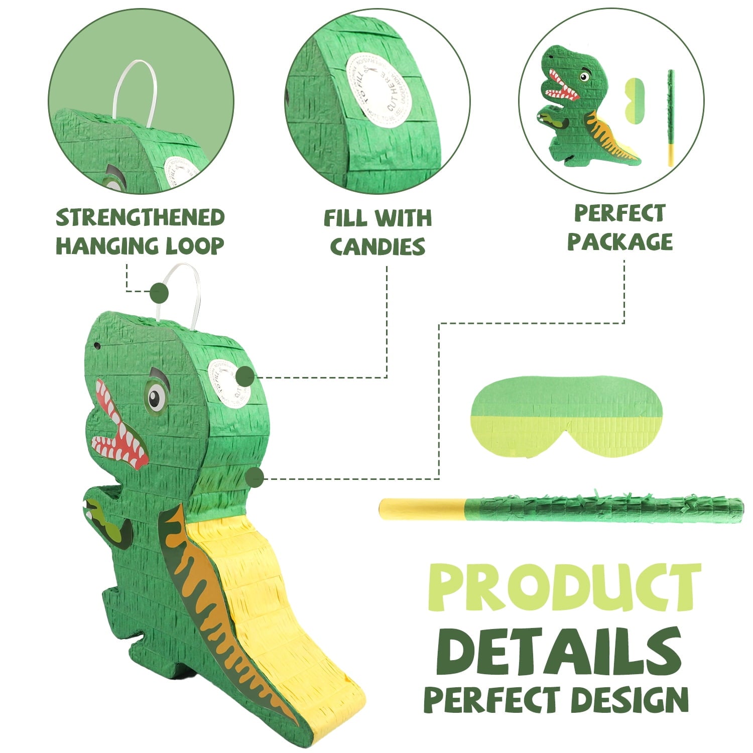 JBeeCtrl Dinosaur Pinata for Boys Bundle with a Blindfold and Bat (16.1x13.4x3.5 Inches), T-Rex Dino Pinata for Boys Kids Birthday Parties,  Decorations