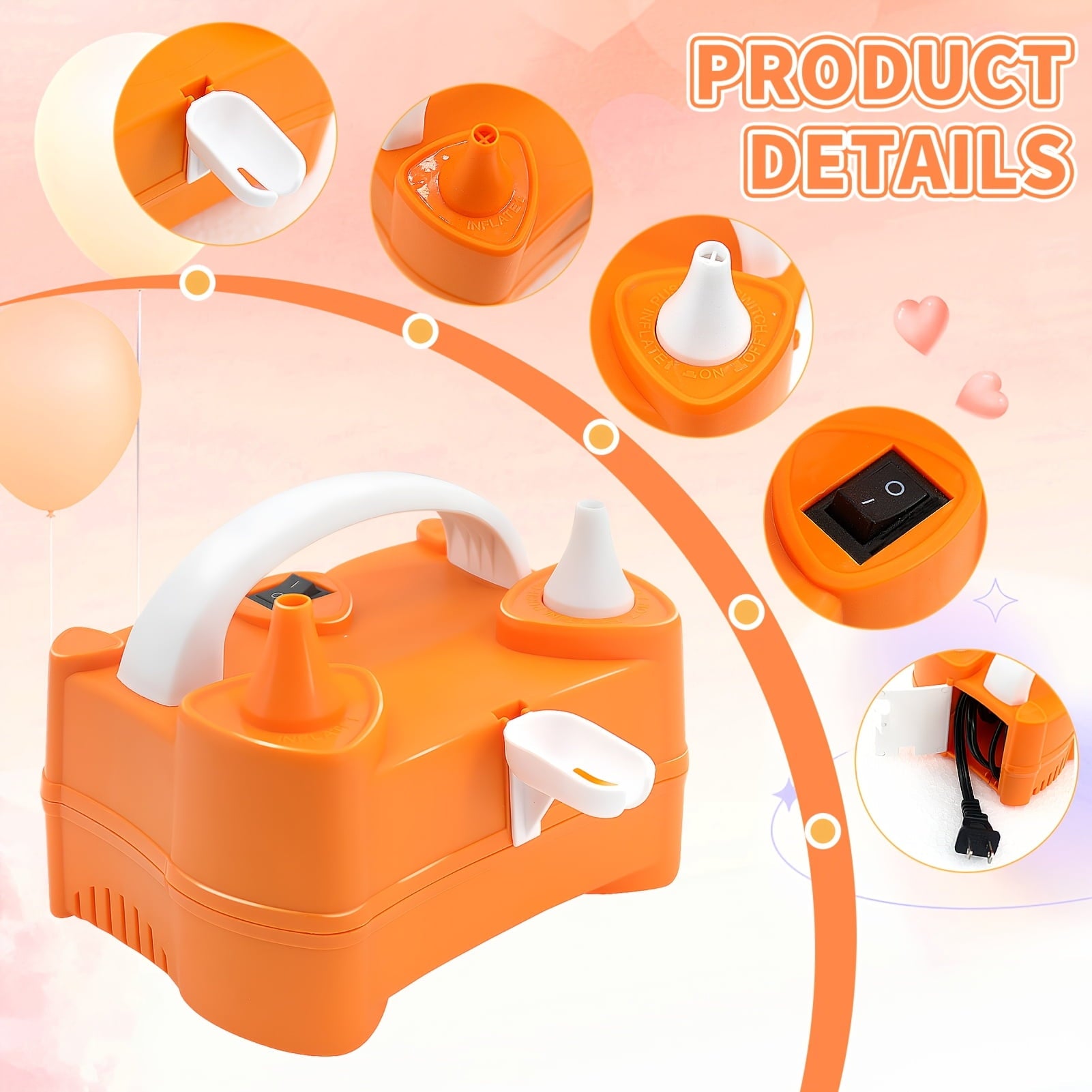 Portable Automatic Dual Nozzle Balloon Pump Electric Air Inflator with Tying Tools,Perfect for Birthday Parties, Showers Decorations, Party Balloon Inflator |Durable Plastic Construction