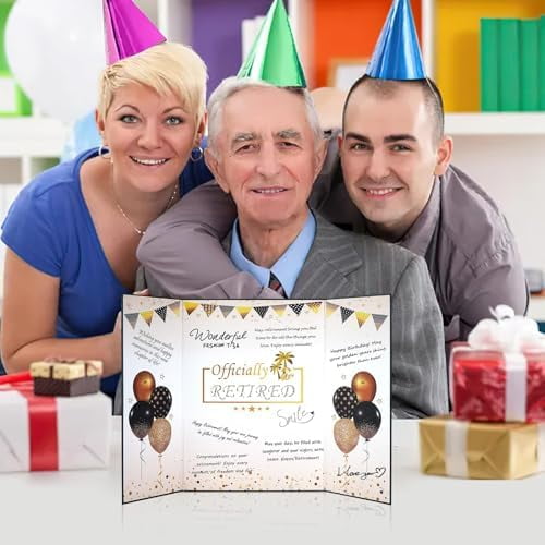 Retirement Guest Book Party Decorations, Black Gold Officially Retired Alternative Signature Card for Men Women Happy Retirement Gifts Signature Board for Retirement Farewell Keepsake Supplies