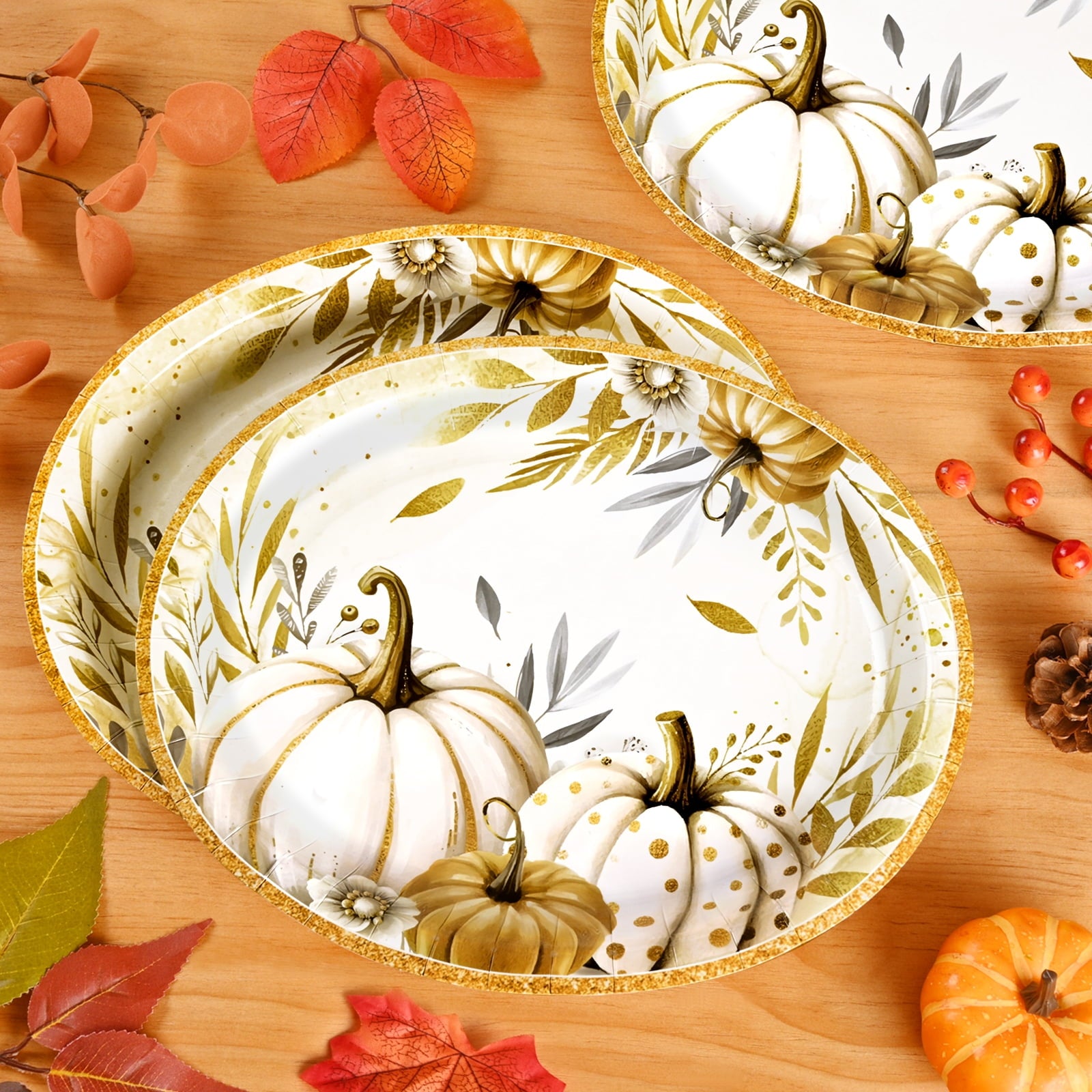 DAZLUTE 50pcs Fall Plates and Dishes, Thanksgiving Disposable Dinnerware for Thanksgiving and Fall Decorations Party Supplies
