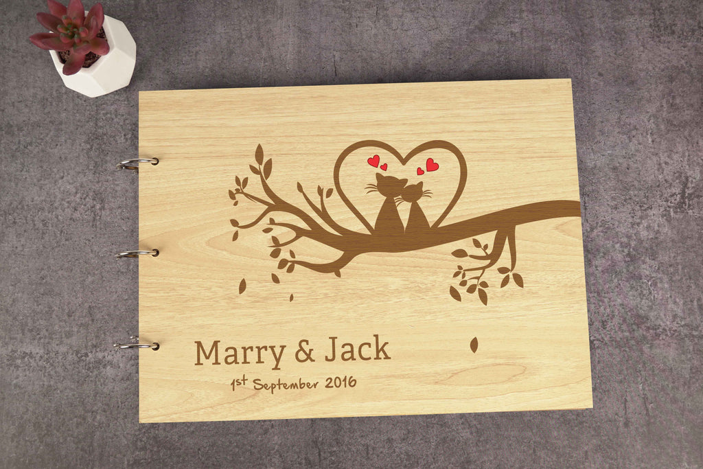Darling Souvenir Personalized Engraved Laser Cut Wedding Guest Book Wooden Cover Sign-in Book Registry Guestbook Scrapbook-TR