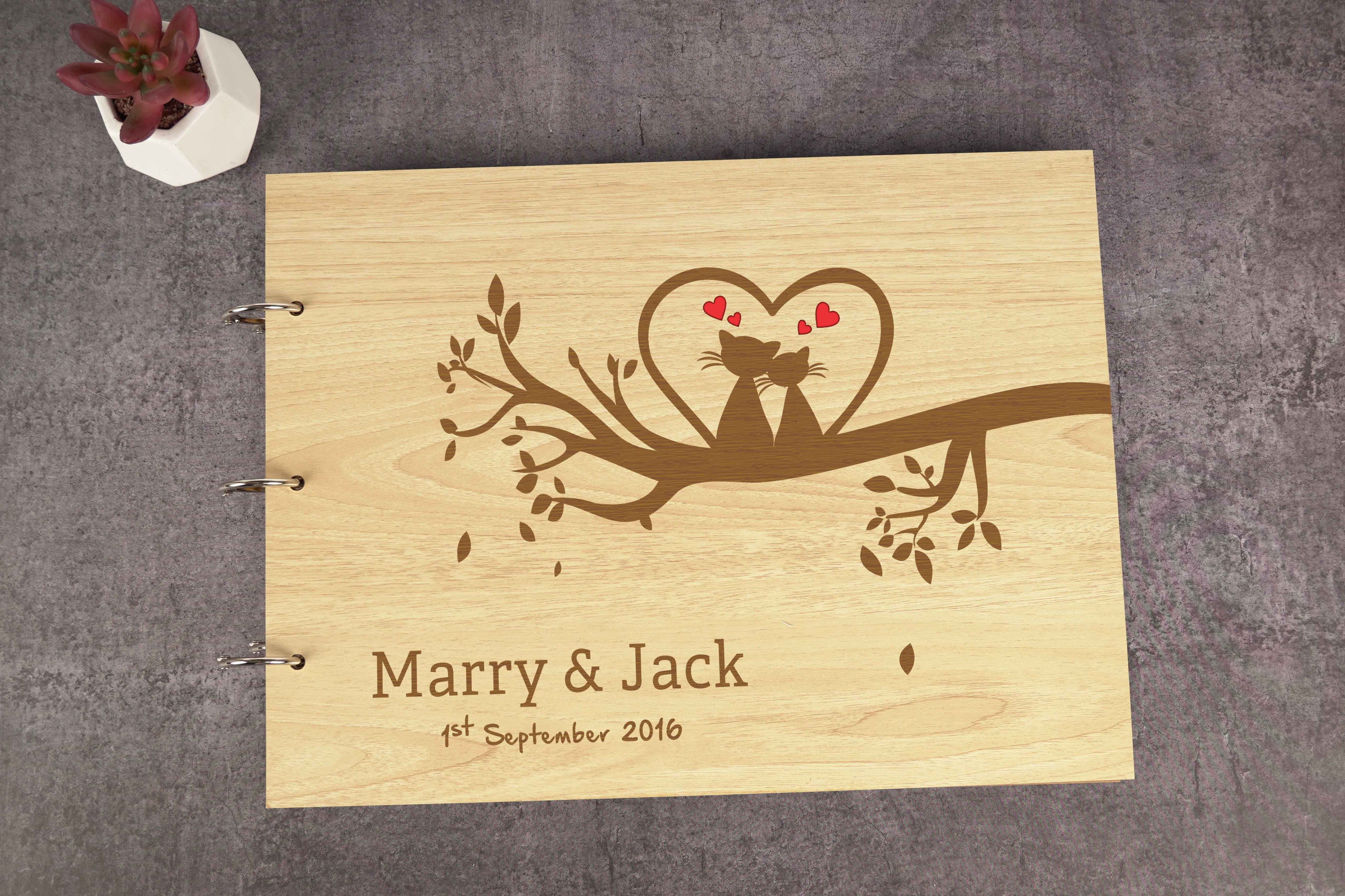 Darling Souvenir Personalized Engraved Laser Cut Wedding Guest Book Wooden Cover Sign-in Book Registry Guestbook Scrapbook-TR