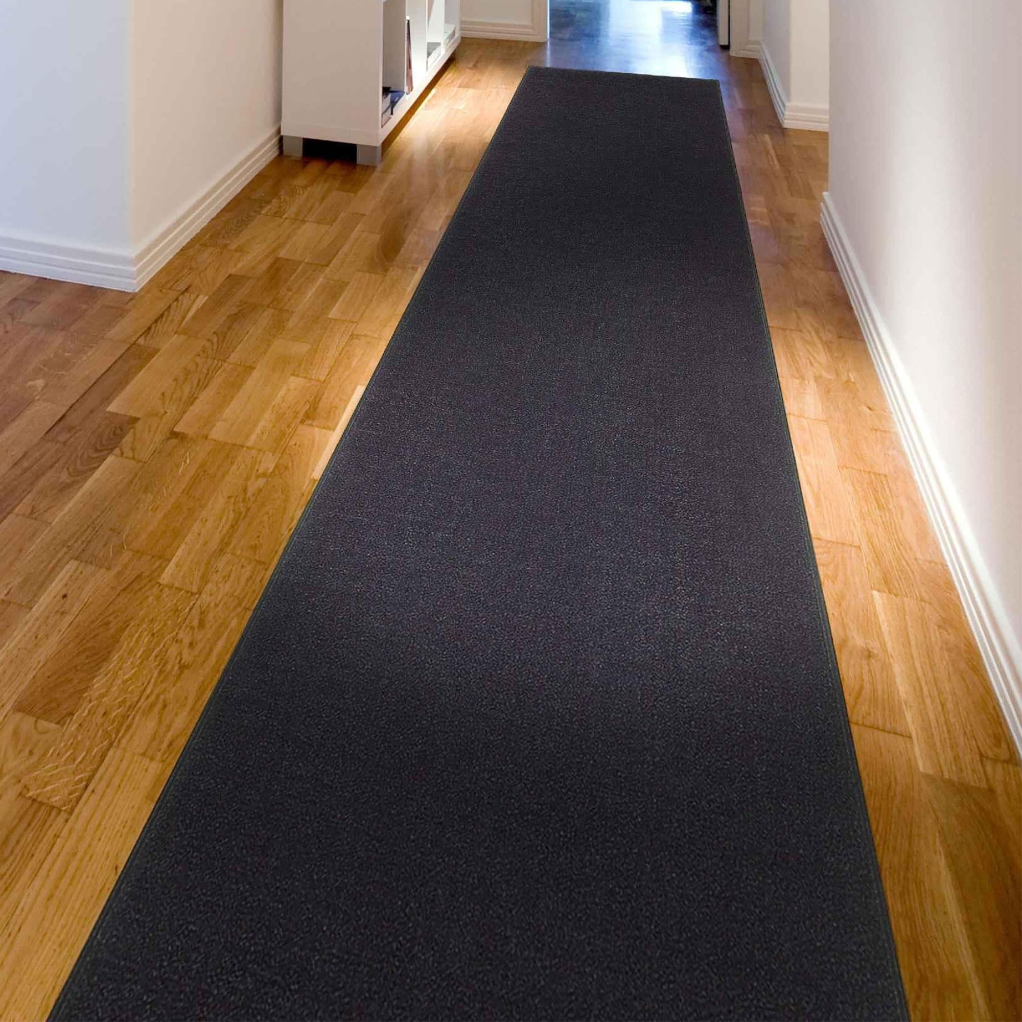 Sweet Home Stores Machine Washable Non-Slip Rubberback Solid 3x10 Runner Rug, 2'7" x 9'10", Black