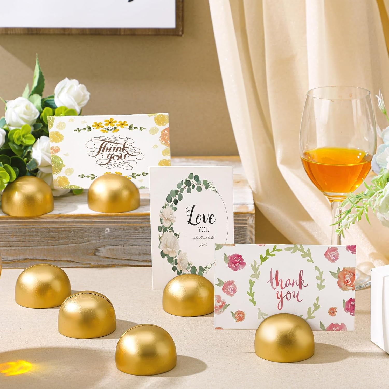 50 Pcs Wooden Wedding Table Number Stands Holder, Gold Table Sign Holder - Reusable Place Card Holder for Reception, Birthday Banquet Decor