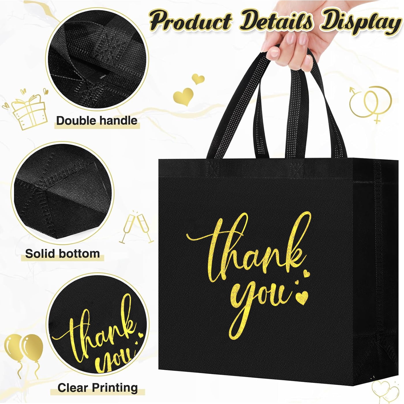 30Pcs Thank You Gift Bags, Large Reusable Gift Bags，Thank You Bags with Handles for Business, Shopping, Wedding, Baby Shower, Graduations, Party Favors
