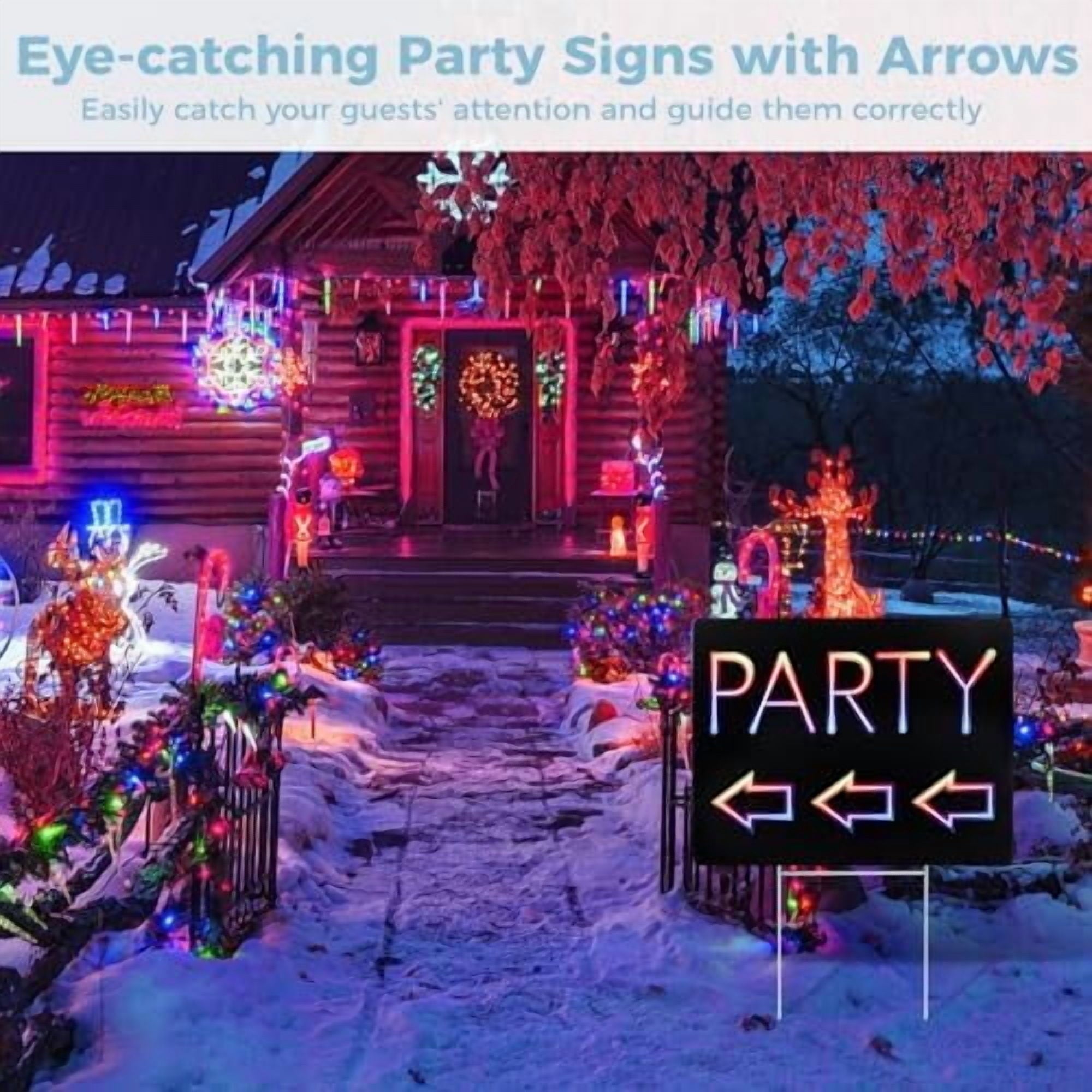 Double-Sided Party Signs 17 x 13'' With Metal H Stakes - Waterproof Corrugated Plastic Birthday Direction Signs - This Way Arrow  (2 Packs)