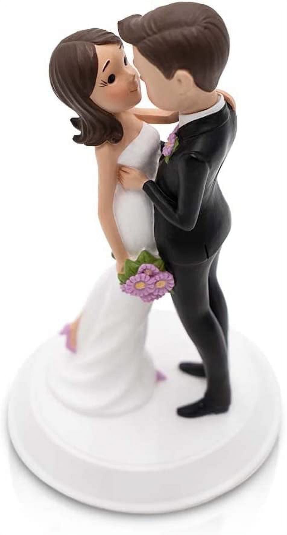 Dihtan Wedding Cake Toppers Bride and Groom - 6 x 3.5 Inch Hand Painted Cake Decorations Mr and Mrs Figurines - Poly Resin Bride To Be Cake Topper - Ideal for Wedding, Anniversary, Table Centerpiece