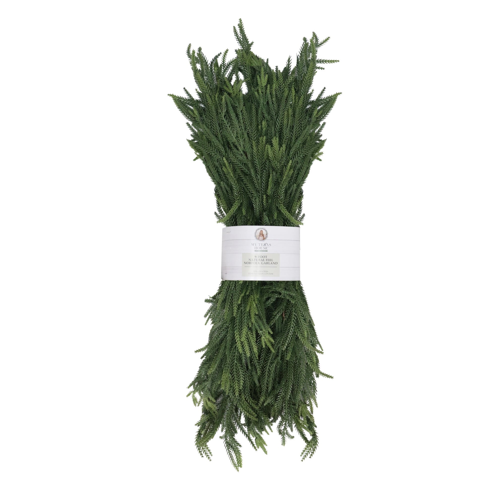 My Texas House 9ft Natural Feel Norfolk Artificial Christmas Garland, Non-lit, Green, Soft PE