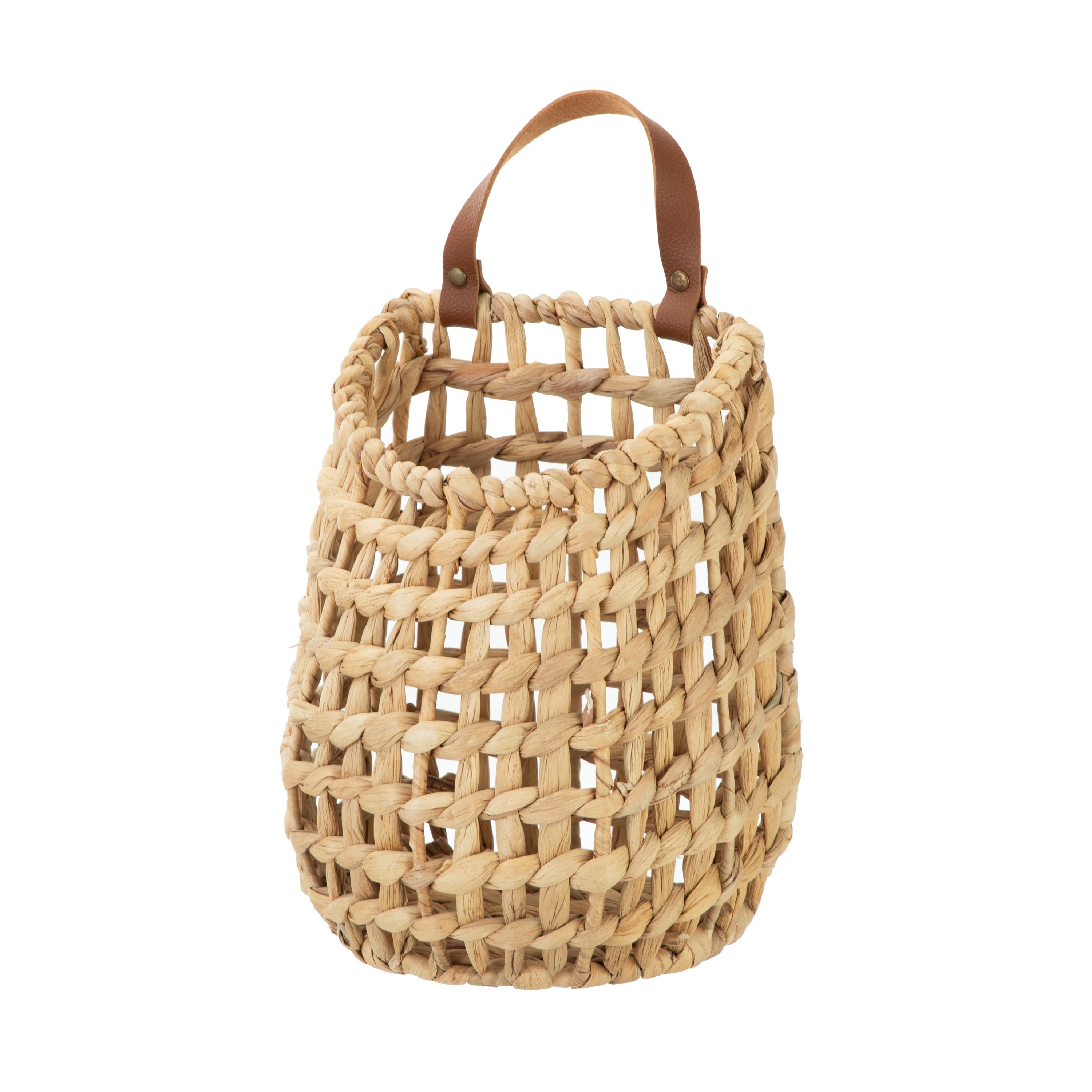 (2 pack) Better Homes & Gardens Water Hyacinth Hanging Basket with Faux Leather Strap