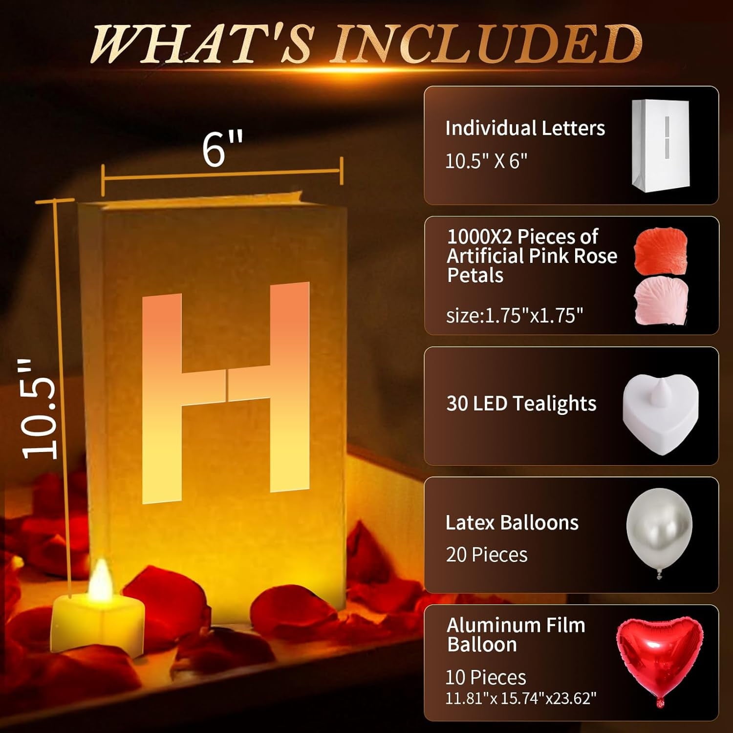 Happy Birthday Decorations, Include Light up Letters, with Tea Lights Candles, Latex Balloons, Aluminum Balloons and Rose Petals, Special Festival, Surprise Gifts Banner for Women and Men