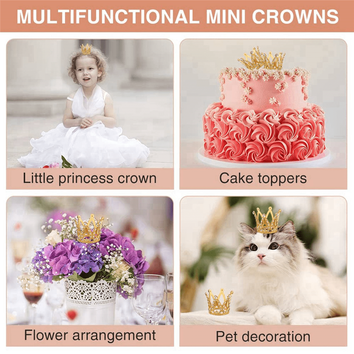 50 Pcs Gold Cake Topper Tiny Baby Small Rhinestone Crown for Flower Arrangements Shower Birthday Wedding Decor