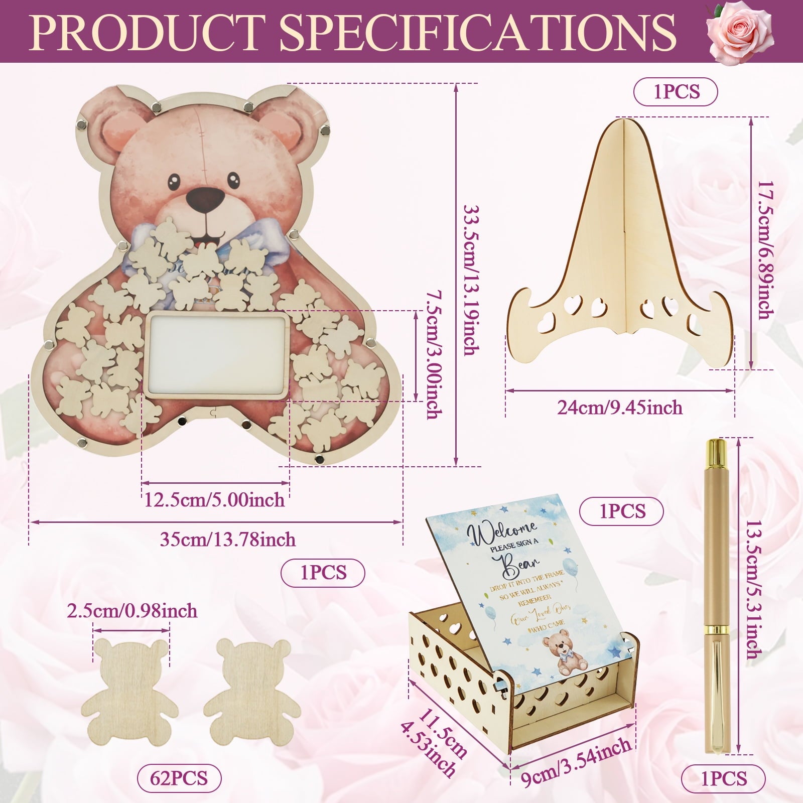 Baby Shower Guest Book Solid Practical Wood Slices Guest Book with Photo Frame Cute Baby Shower Sign in Guestbook Reliable Reusable Guestbook Signature Book for Party