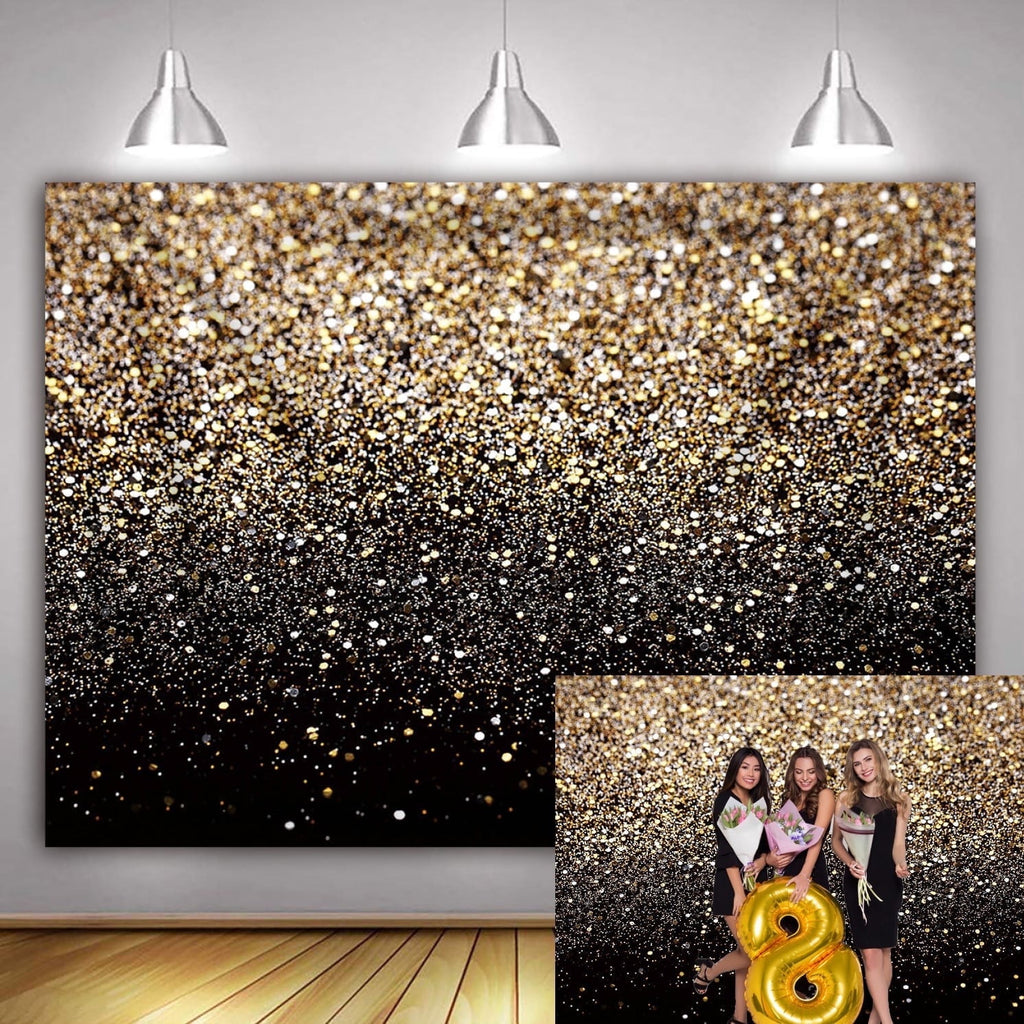 8x6FT Black and Gold Graduation Backdrop Golden Bokeh Spot Starry Sky Photography Backdrop Portrait Photography Backdrop