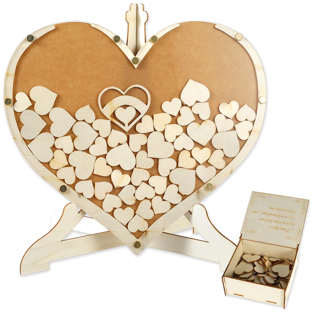 Keyohome Wedding Guest Book Kit Wooden Heart Shape Guest Book Drop Box for Wedding and Anniversary