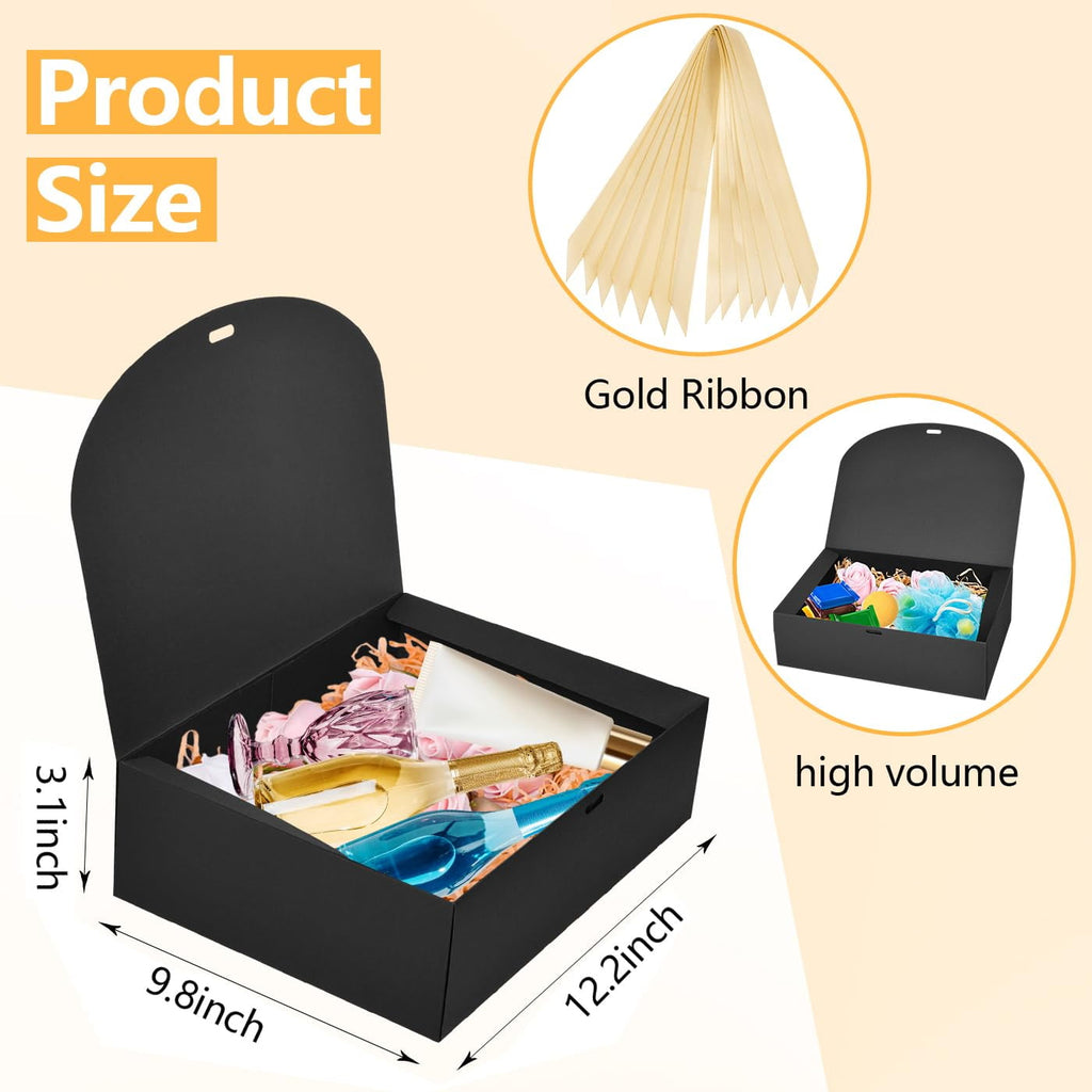 20Pack Large Gift Boxes with Lids, 12.2x9.8x3.1Inch Black Gift Boxes with Ribbon, Groomsmen Proposal Box Paper Gift Boxes