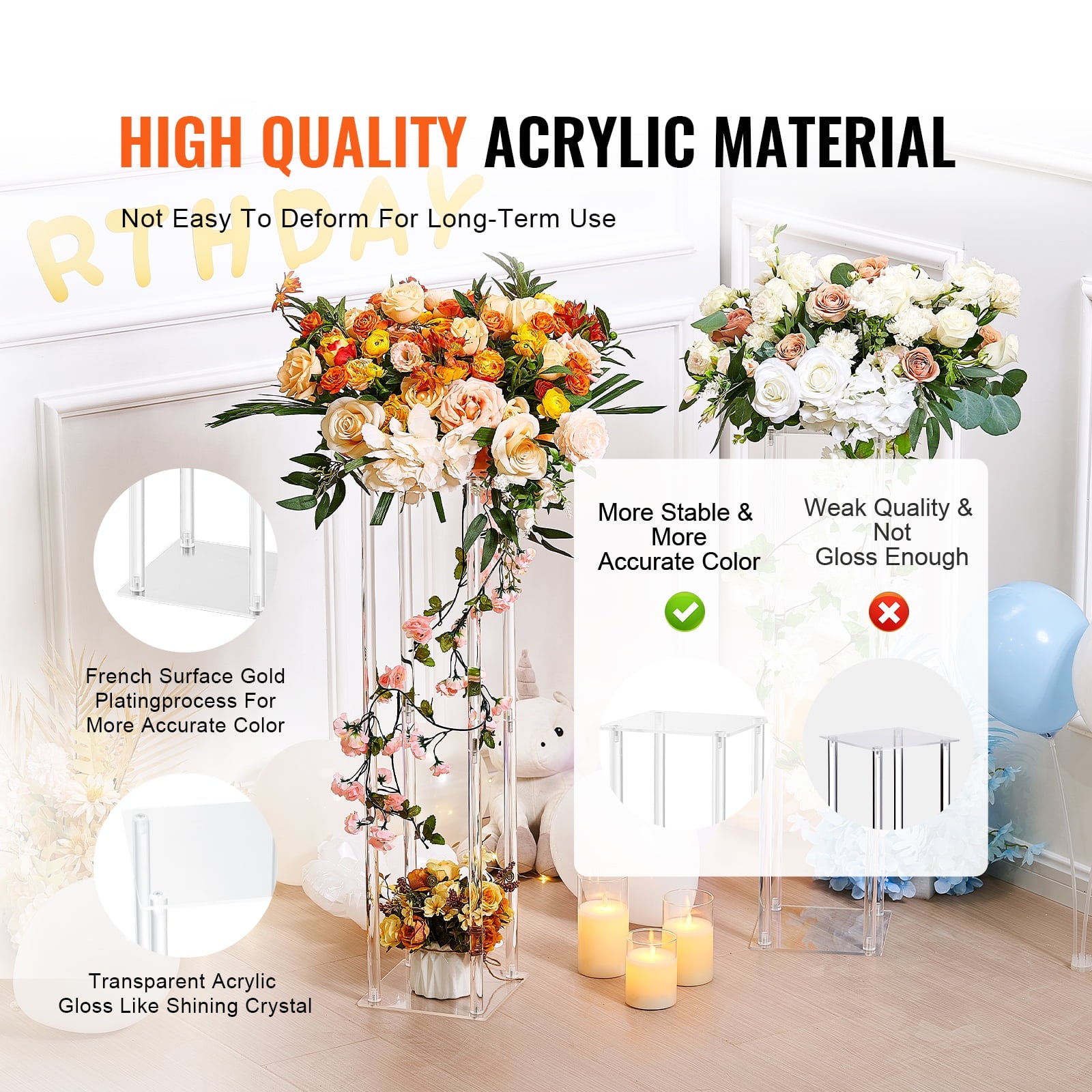 SKYSHALO 10-Piece Set of 23.6" Tall Floral Stands, Featuring Acrylic Panels, Geometric Vase Columns for Centerpieces, Ideal for Weddings, Receptions, Parties, and Home Decor
