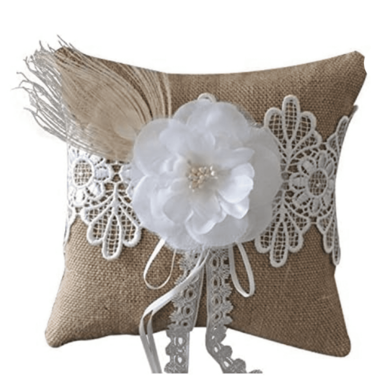 Rustic Burlap Flower Girl Basket, Vintage Wedding Jute Basket with Pearl Double Love Heart Bowknot For Vintage Wedding Ceremony Party D ration (Ring Bearer Pillow Basket)