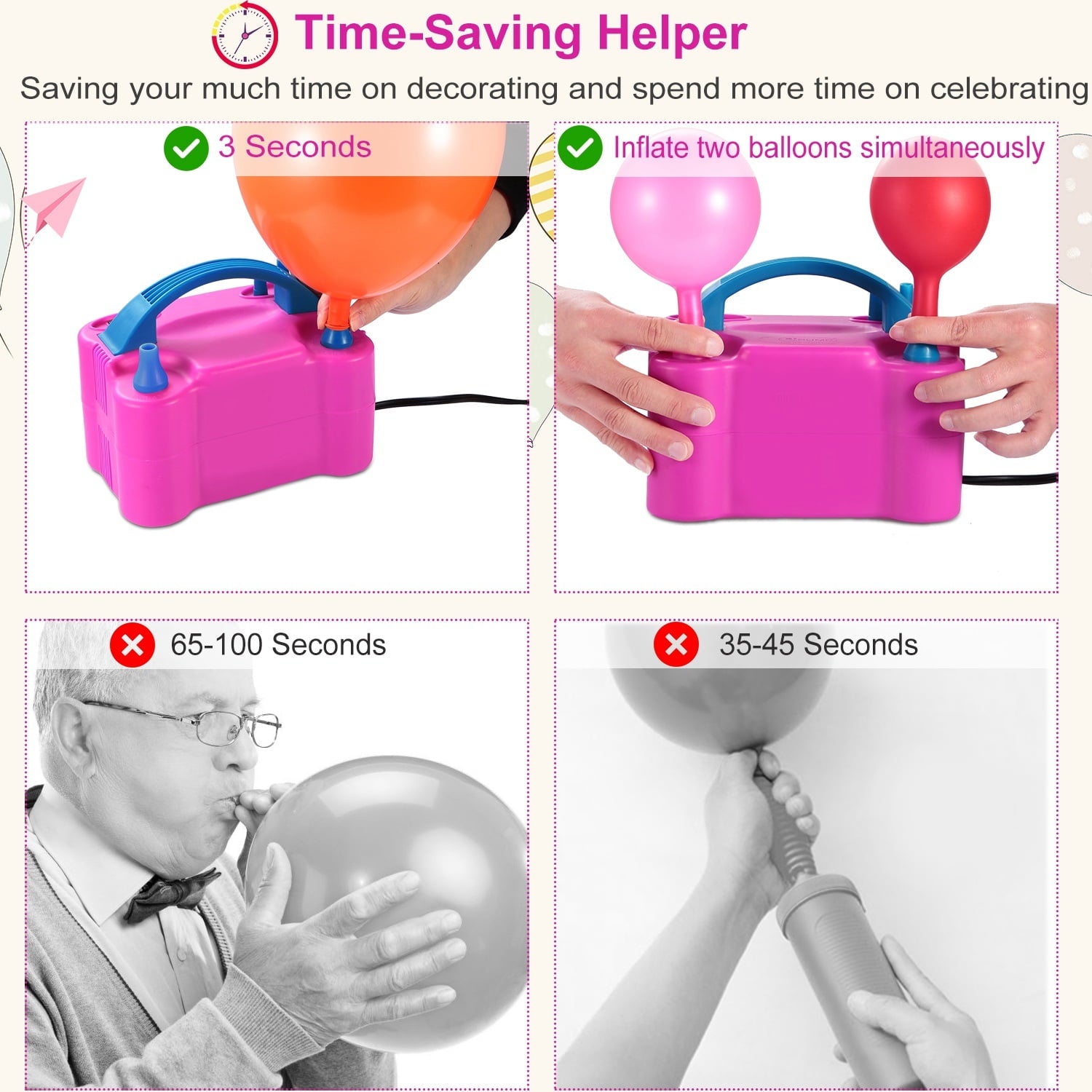 Electric Balloon Pump 600W Balloon Blower Inflator Dual Nozzle for Party Wedding Festival Decoration
