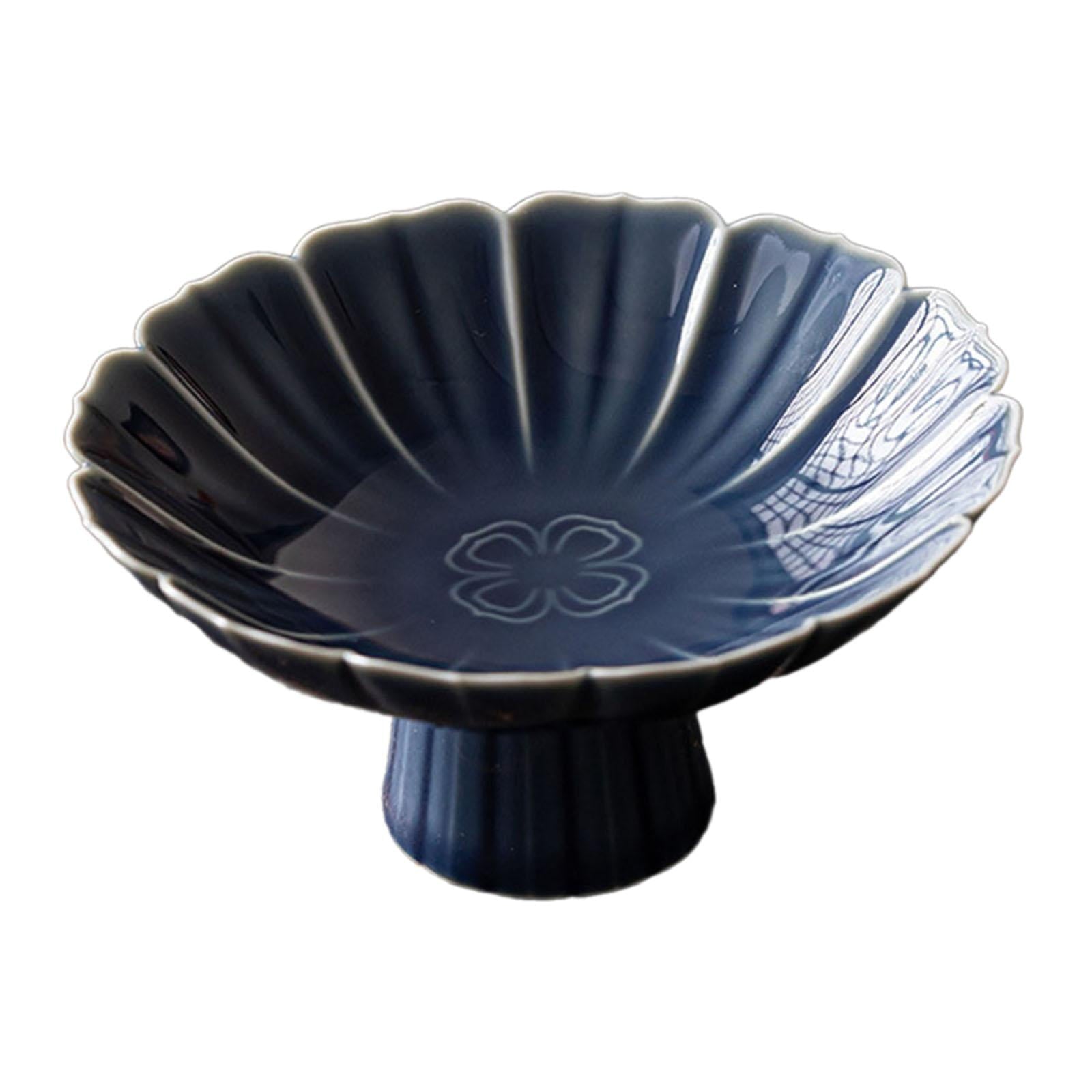 Esquirla Ceramic Footed Fruit Bowl Holder Decorative Bowl Table Decor Dessert Cake Serving Bowl Pedestal Bowl for Kitchen Dining Table Blue
