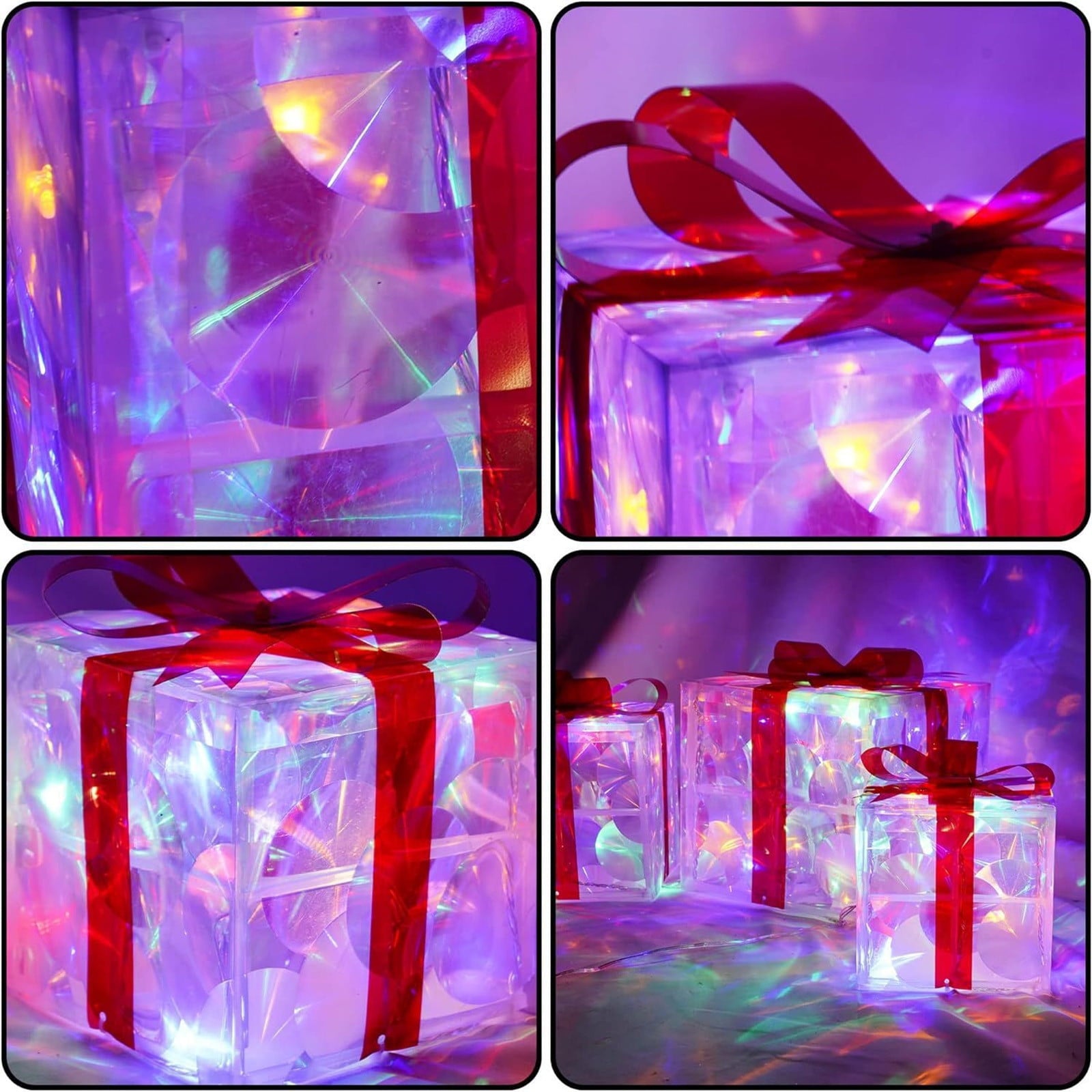 EGNMCR Set of 3 Lighted Gift Boxes Christmas Decorations, LED Pre-Lit Light up Present Boxes, Xmas Tree Decorations Gift Box for Indoor Outdoor Yard Holiday Birthday Party Decorations, Multicolor