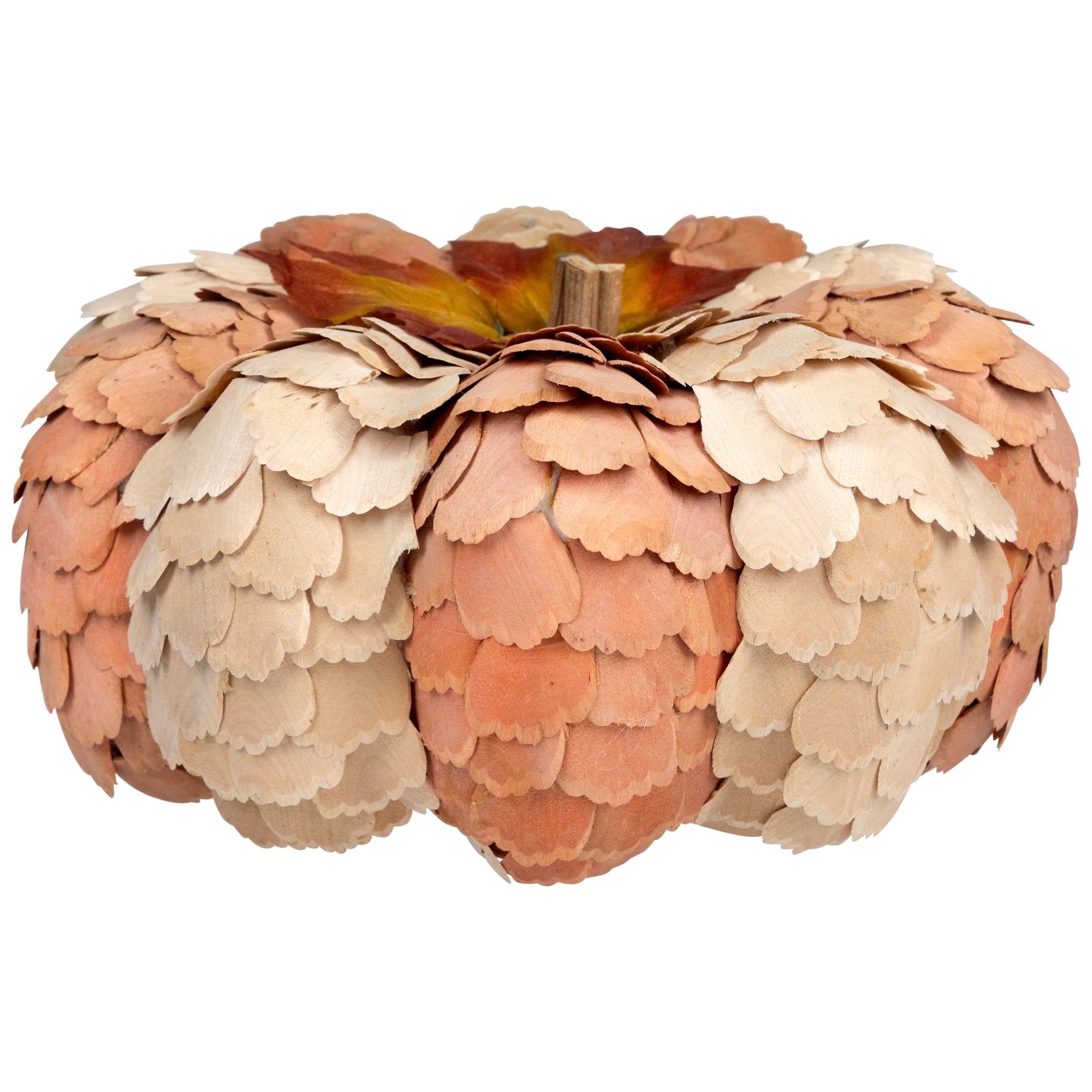 Northlight Fall Harvest Layered Wooden Leaves Pumpkin - 10" - Beige and Orange