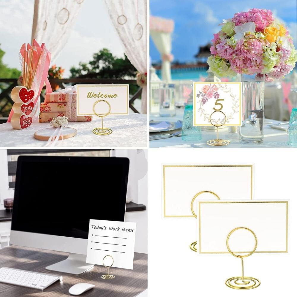 100 Pcs Premium Mini Table Number Holders and Place Cards with Gold Foil Border, Lobida Place Card Holder ,Table Sign Stand , Photo Picture Holders for Centerpieces , Wedding , Party, Birthday(gold)