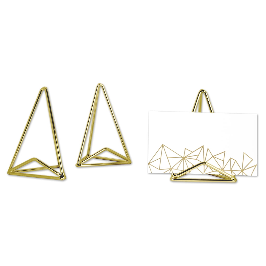 DIY Wedding Koyal Wholesale Modern Metal Geometric Triangle Wedding Place Card Holders, Set of 12 Gold