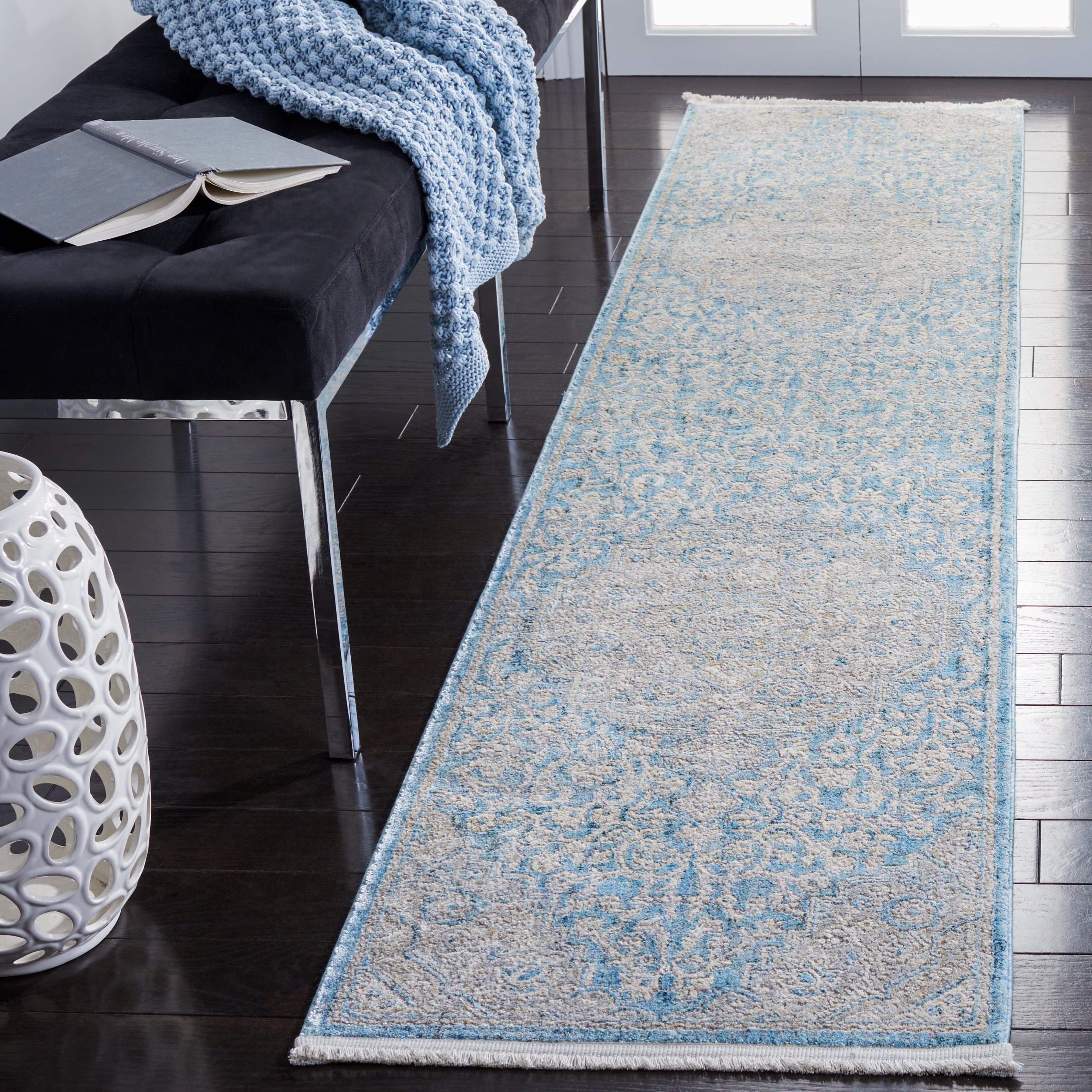 SAFAVIEH Dream Feride Floral Runner Rug, Blue/Grey, 2' x 8'